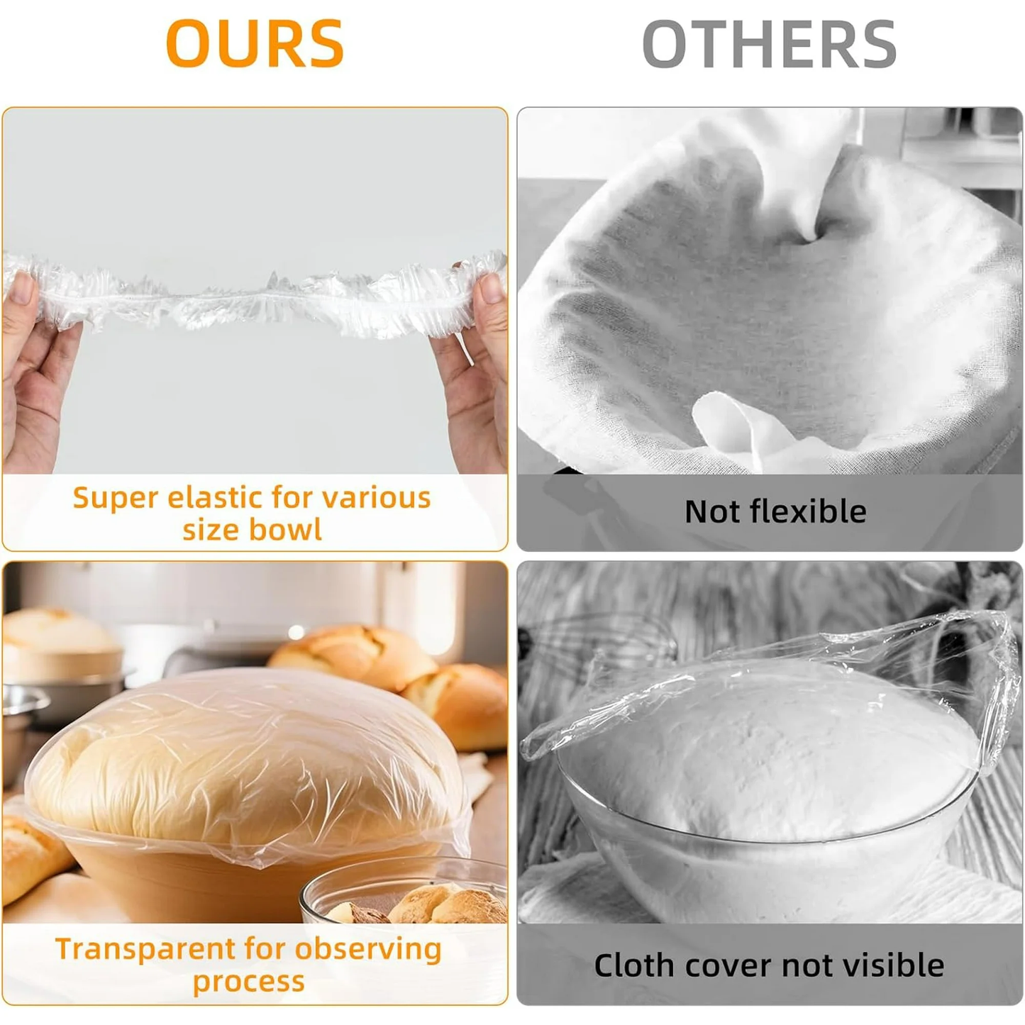ChrumpTon 300Pcs Plastic Bowl Covers, Disposable Elastic Stretch Food Covers, Two Sizes, Fits Bowls up to 8" & 13", Food Storage, Bread Proofing, Kitchen and Outdoor Use