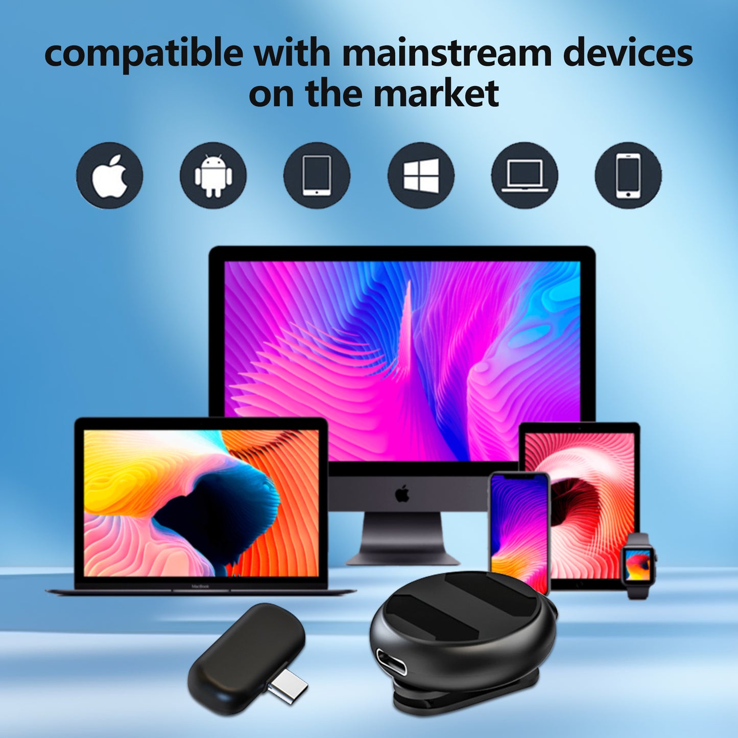 2 Pack Round Wireless Microphone for All Models of Mobile Phones,Noise Reduction Lapel Wireless Phone Mics for Recording and Video,Clip on Mic