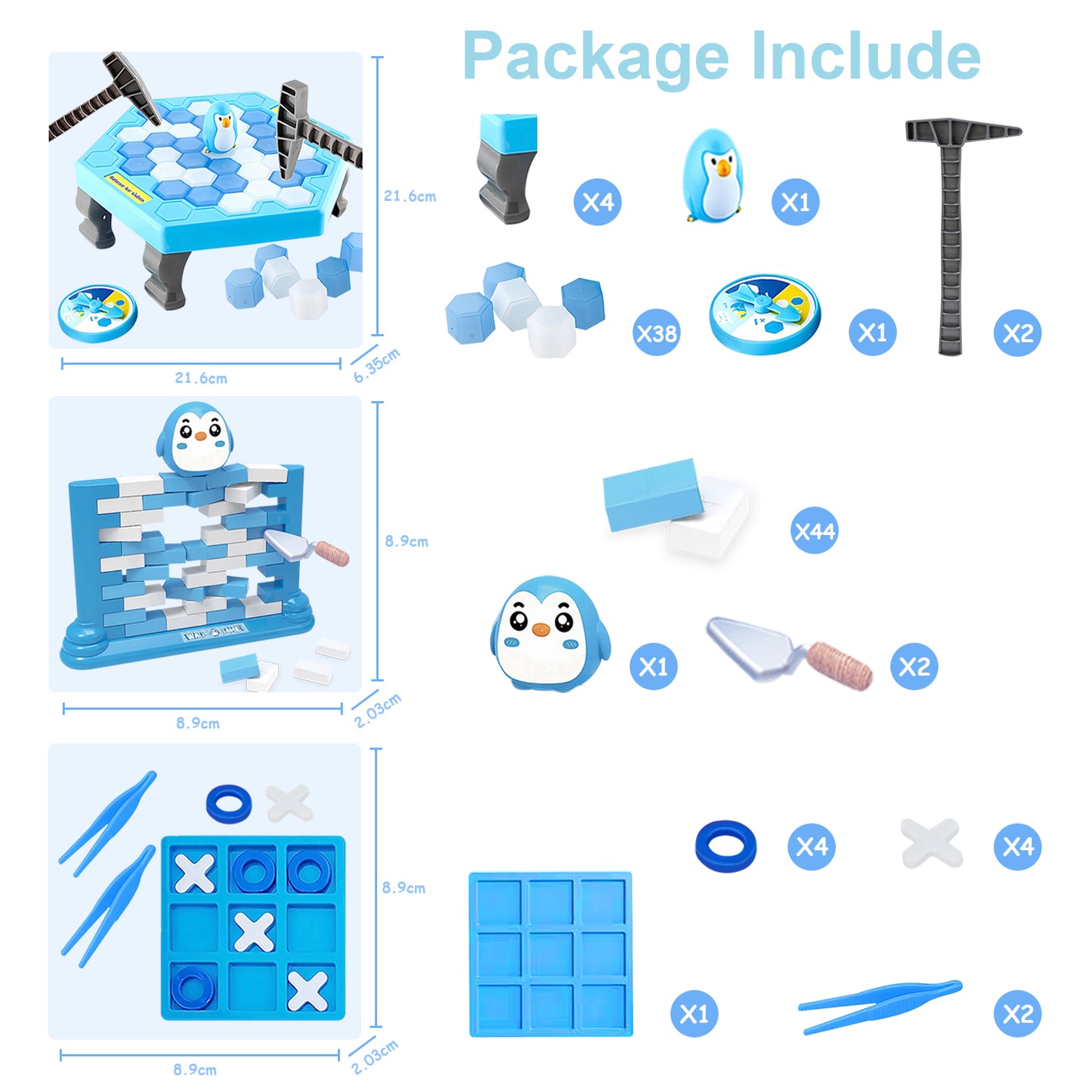 Trapped Penguin Board Game,Penguin Ice Break Toy with Mini Penguin Brick Wall Game and Tic Tac Toe,Thin Ice Game Set for Kids and Adults
