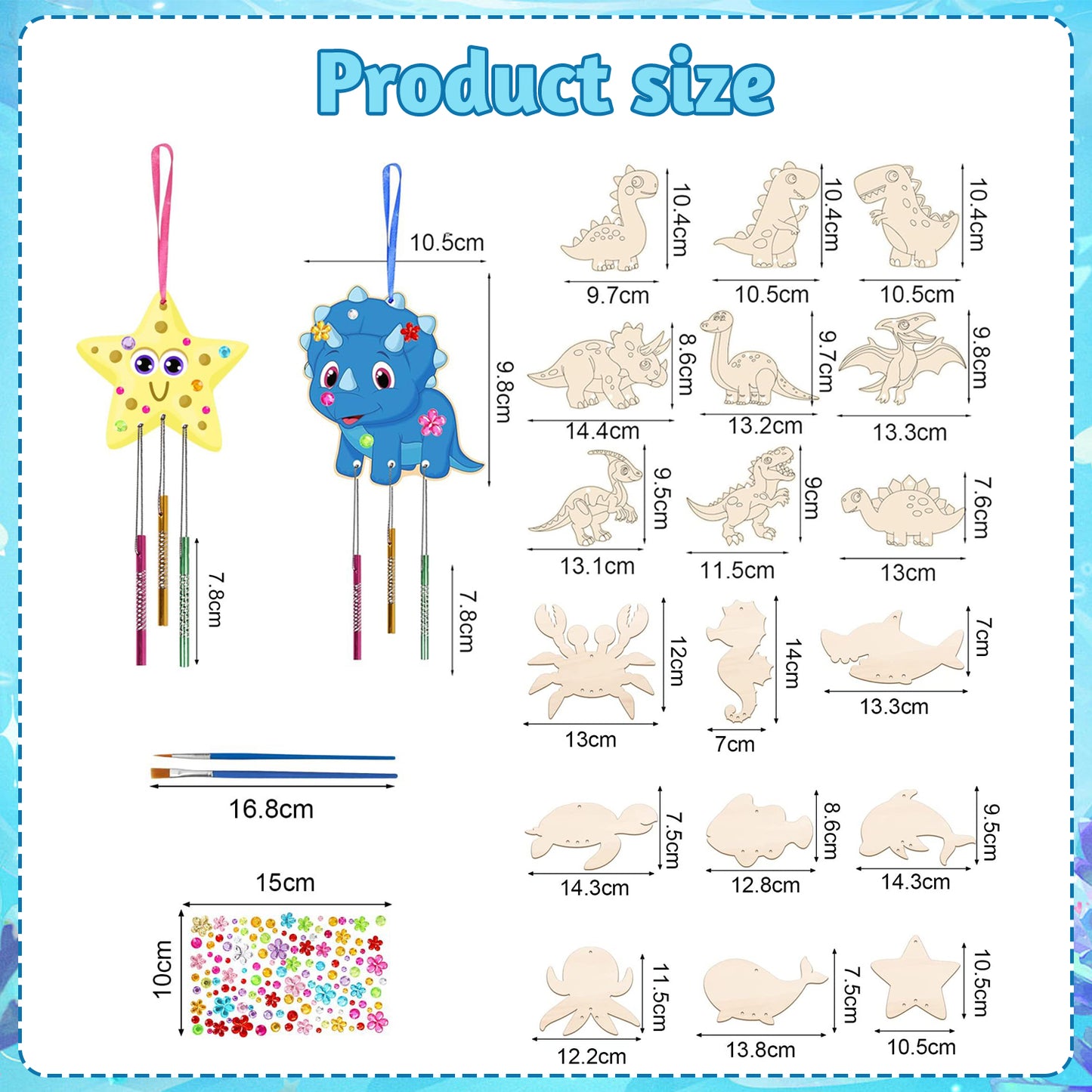 Wind Chimes Kit,Arts and Crafts,Wooden Crafts Kit for Kids Ages 8-12,Dinosaur and Sea Creature,Artistic Creation for Boys and Girls,19 Pcs