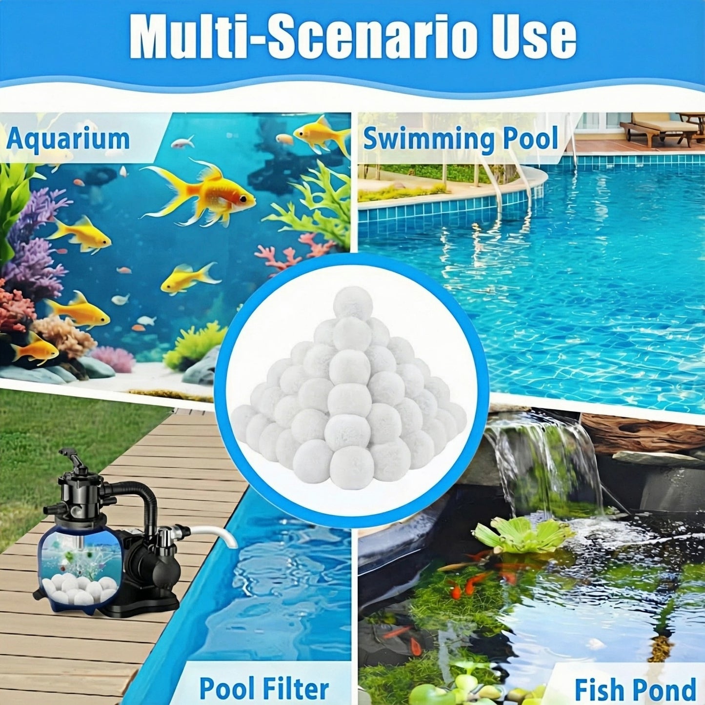 1.76 lbs Pool Filter Balls for Sand Filter, Reusable White Fiber Filter Media Balls, Replace Pool Filter Sand for Aquarium Tank, Pools Sand Filter Systems