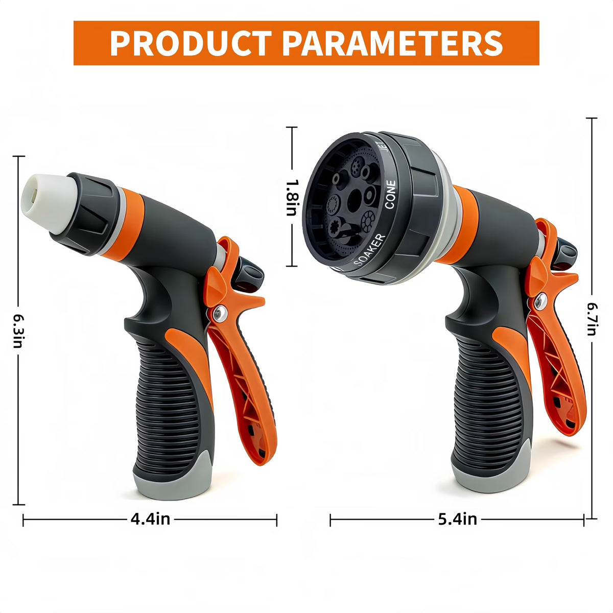 PENDALI Garden Hose Nozzle 2 Pack, Heavy Duty Water Hose Nozzle, 8 Spray Patterns, High Pressure Hose Sprayer with Flow Control for Lawn and Car Wash