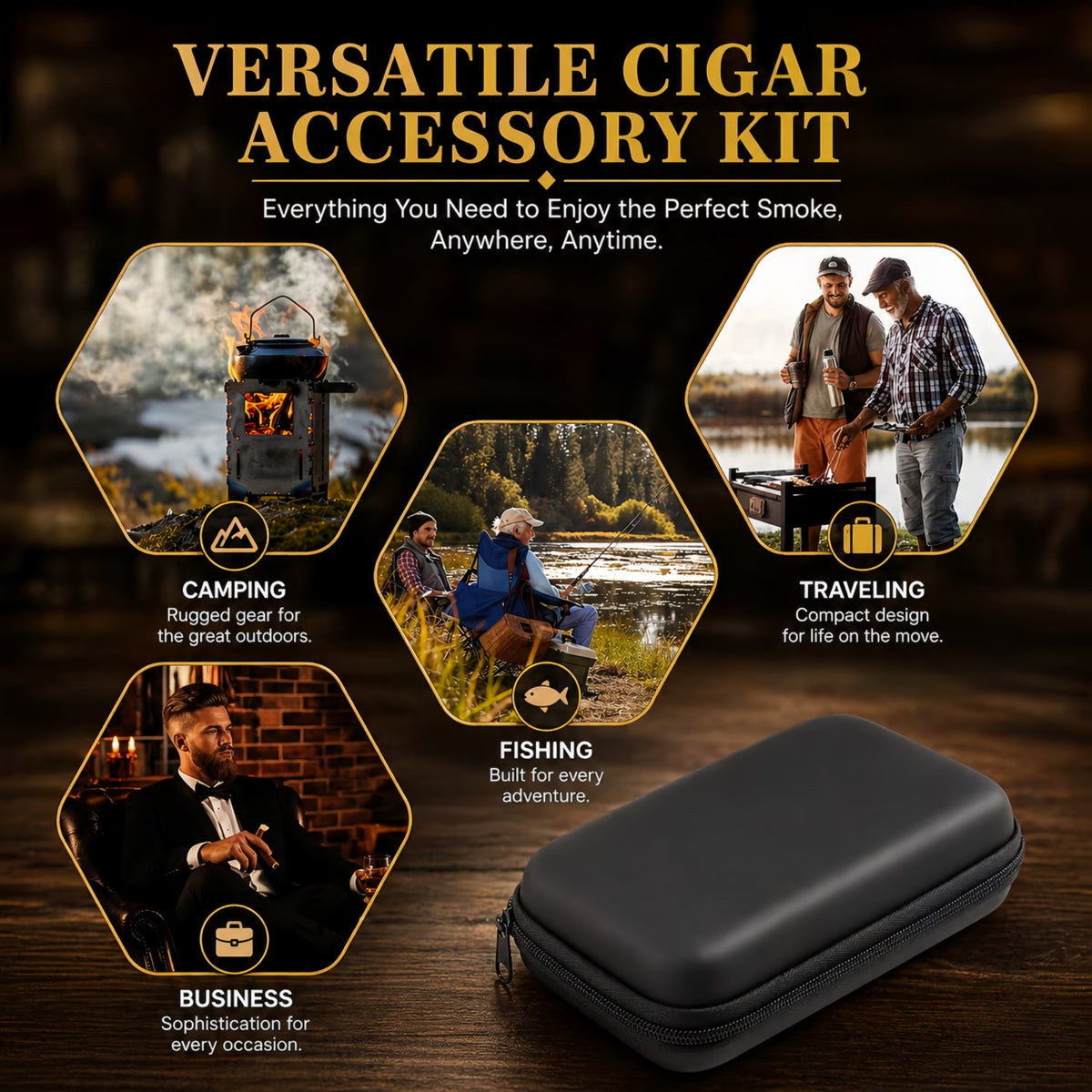 ChrumpTon Portable Cigar Travel Case with Cutter, Humidifier & Moisture Tablet – Black Cigar Storage Box, Men’s Gift Accessory (Cigar Not Included)