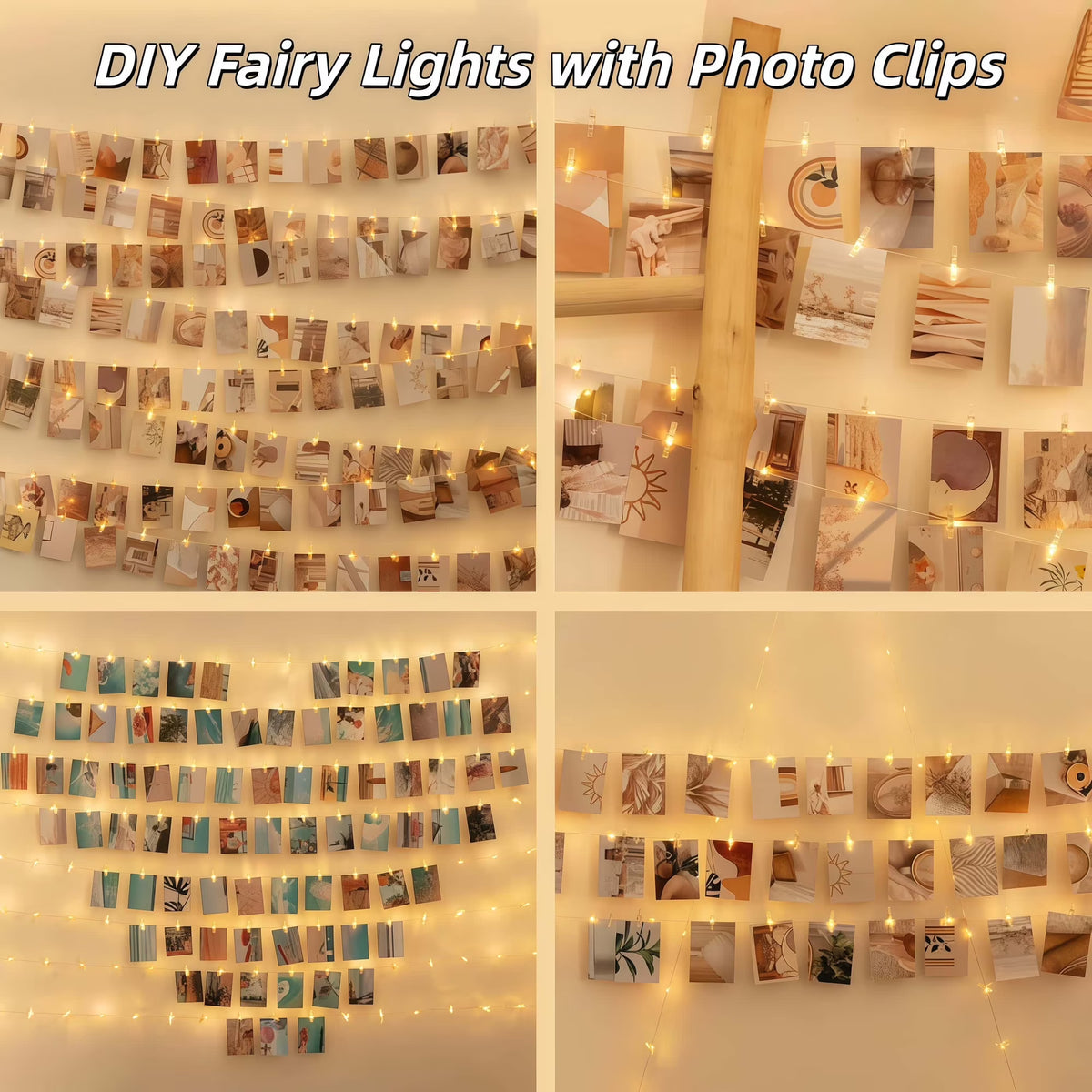 2-Pack Photo Clip String Lights, 65.6 ft 200 LED Fairy Lights, USB Warm White Twinkle Lights with 100 Clips, Picture Hanging Lights for Room Decor, Photo Wall Display Lights