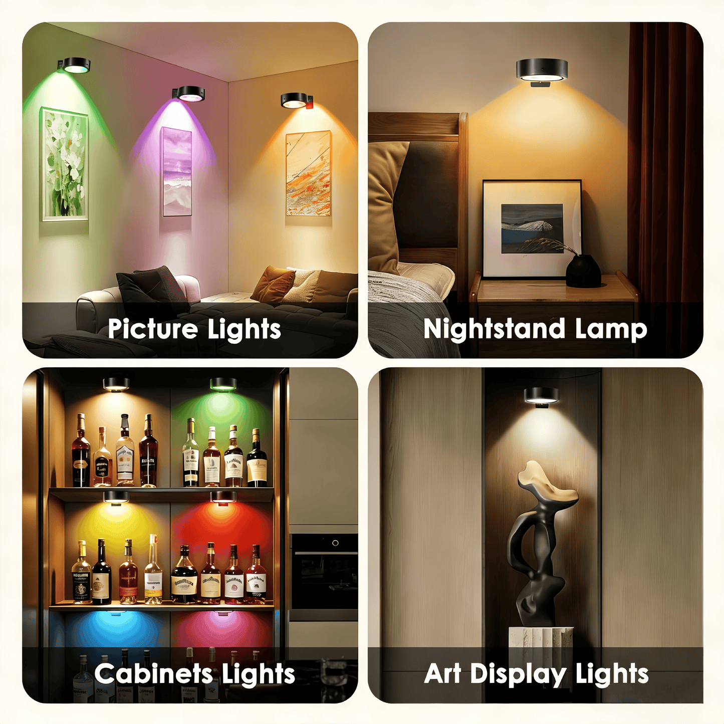 2 Pack Picture Lights for Wall, Battery Operated Picture Light with 3 Color Temps and 13 RGB, Painting Light with Remote Dimmable Timer, Wall Lights for Picture Frames, Black
