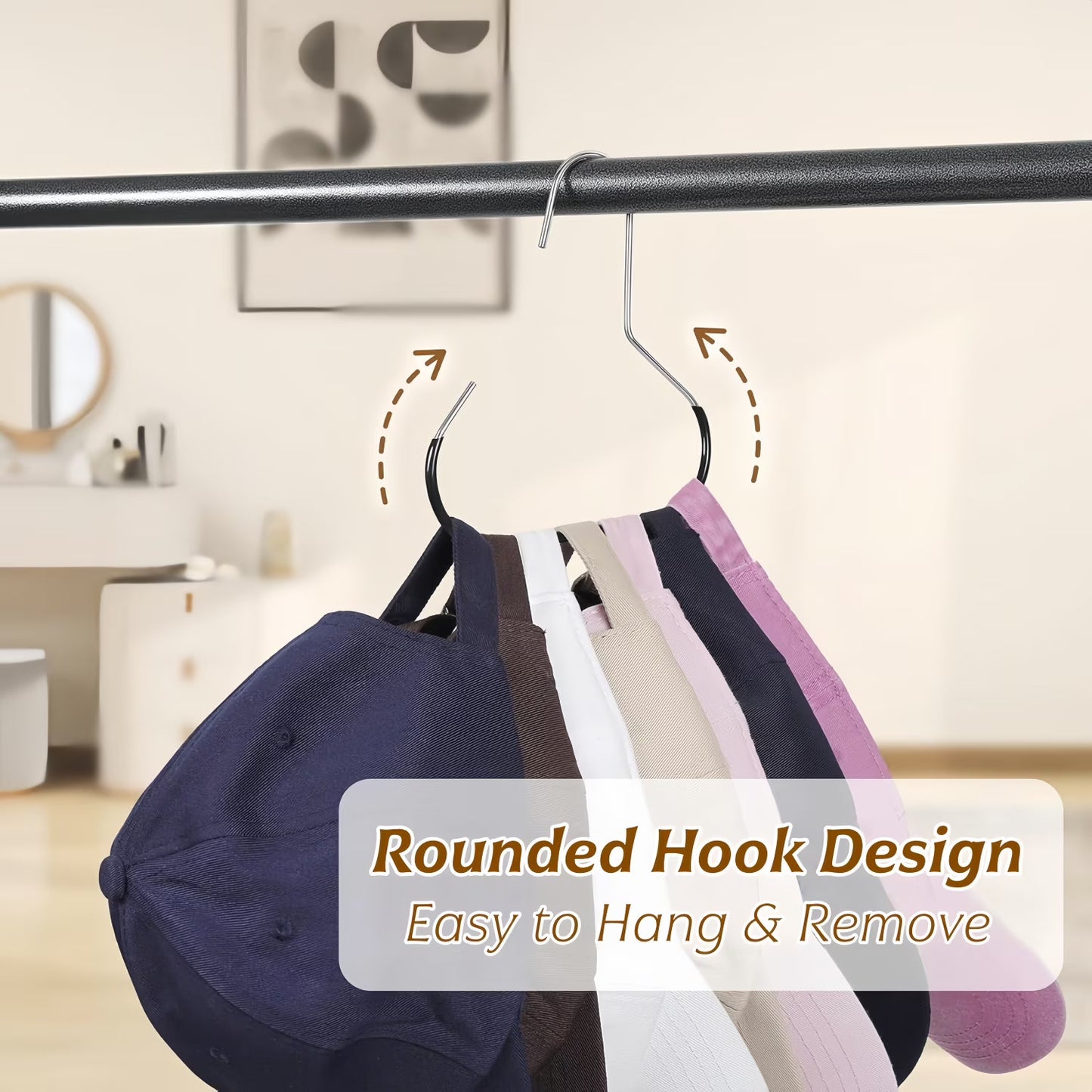 14 Pack Hat Hanger for Closet, Hat Organizer for Baseball Caps, Stainless Steel Space-Saving Hat Rack for Caps, Belts, Scarves & Bags, White & Black