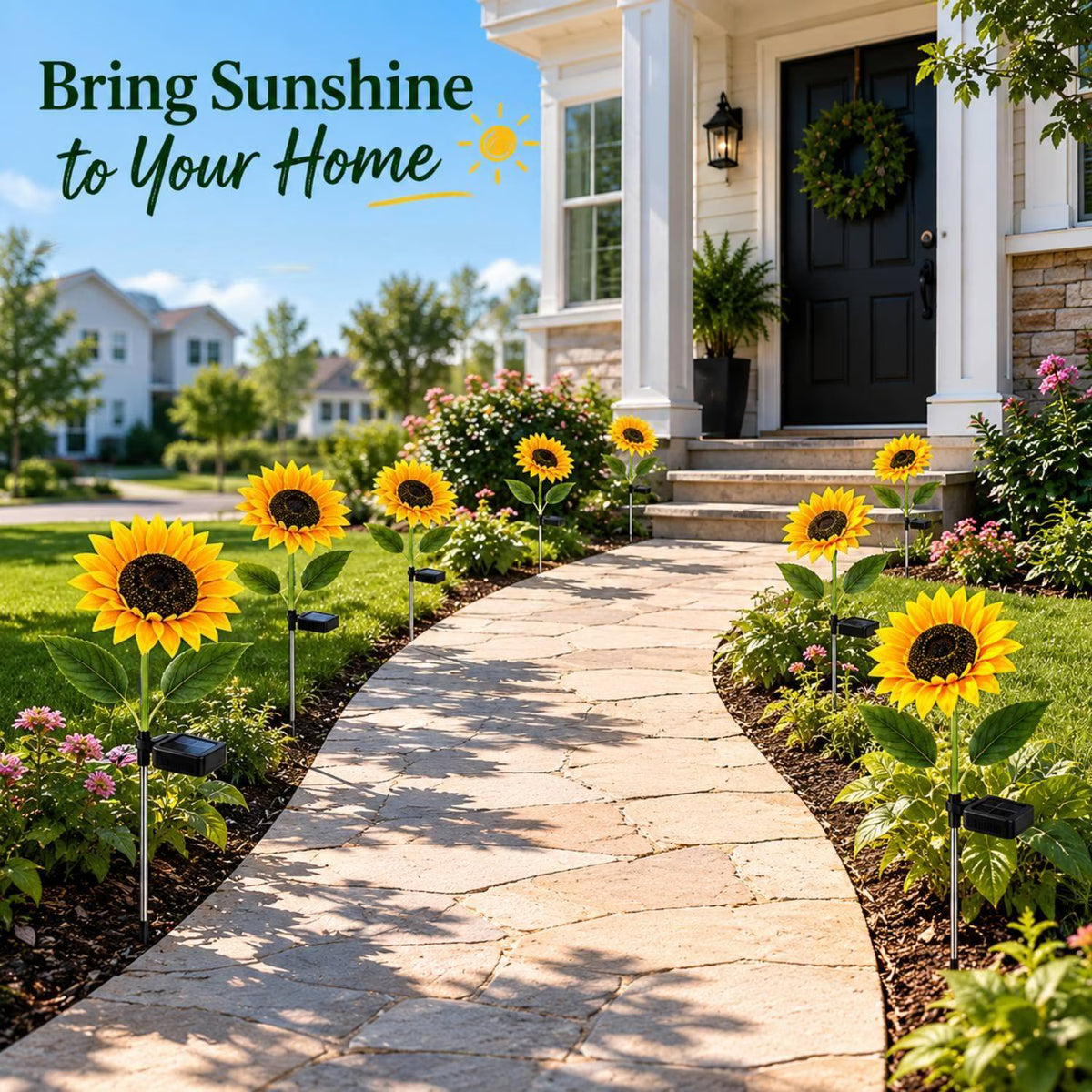 2 Pack Solar Garden Lights with 2 Extra Sunflower Heads, Solar Sunflower Lights Outdoor Waterproof with Auto On/Off, Solar Lights for Patio Lawn Outdoor Decor, Lighted Stem