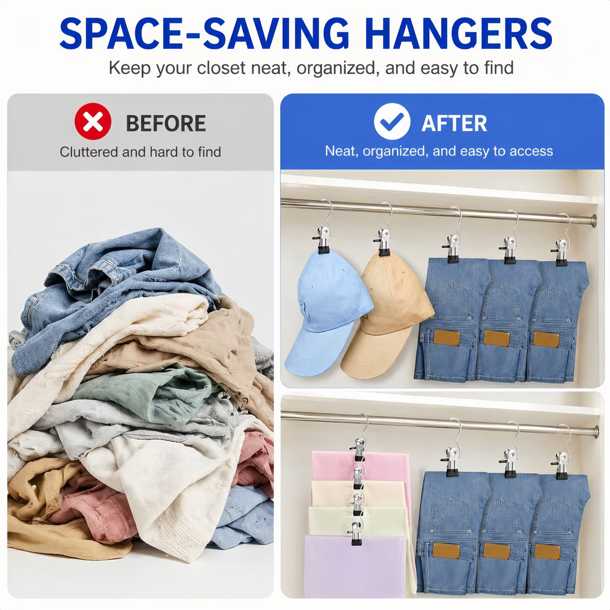 ChrumpTon 25 Pack Heavy Duty Clip Hangers, 360° Rotating Metal Hanging Clips, Non-Slip Closet Organizer for Boots, Pants, Towels, Socks, Hats & Gloves, Space Saving Hooks for Home Travel, Black