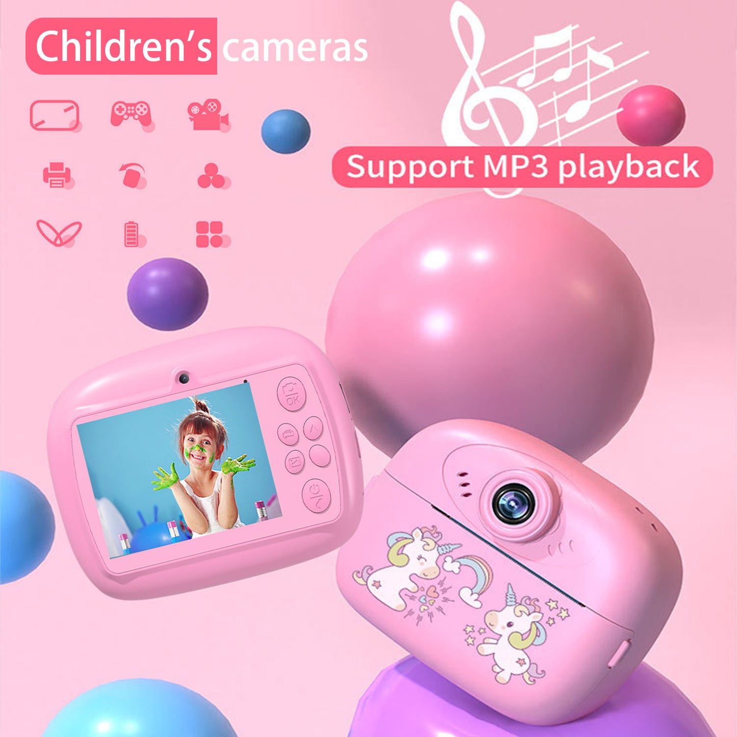 QINIUXO Instant Print Camera,HD Digital Camera,Pink Camera,Christmas Gift