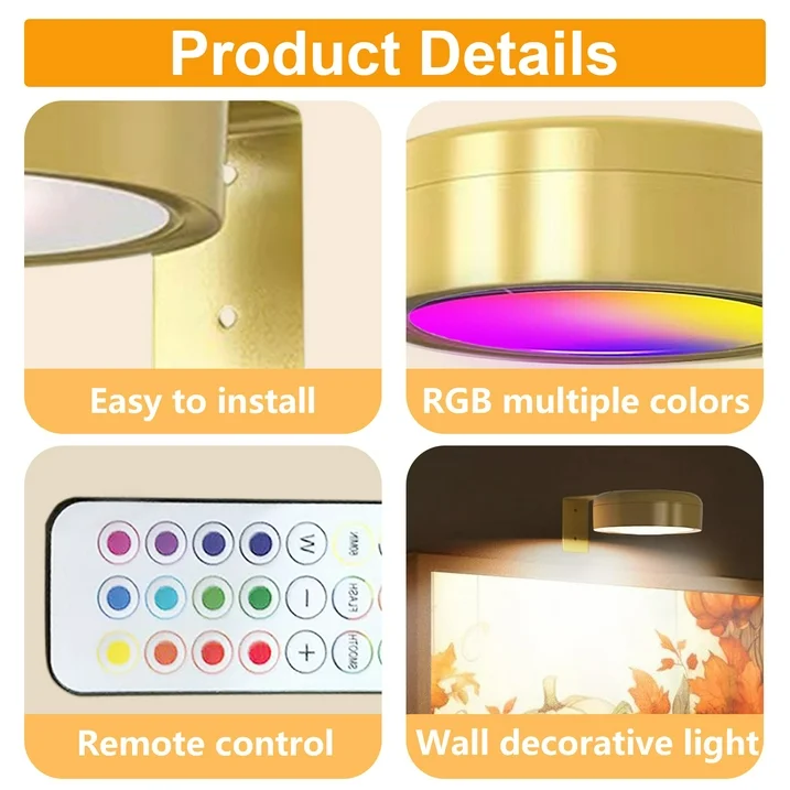 2 Pack Battery Operated Picture Light,3 Modes Picture Lights,Remote Dimmable and Timer,LED Painting Light for Pictures Photo Frame Portrait,6 LED Per Piece,4.72 in,Gold