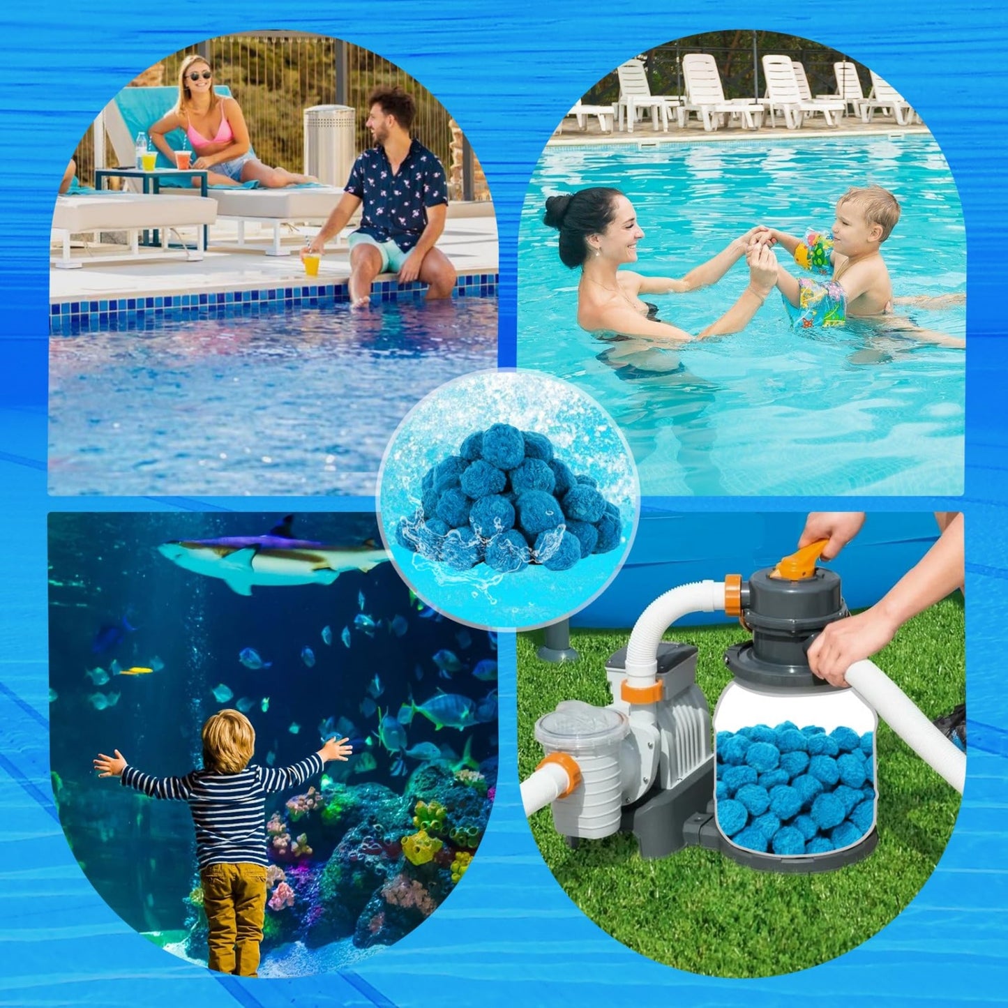 1.76 lbs Pool Filter Balls for Sand Filter, Reusable Blue Fiber Filter Media Balls, Replace Pool Filter Sand for Aquarium Tank, Pool Sand Filter Systems