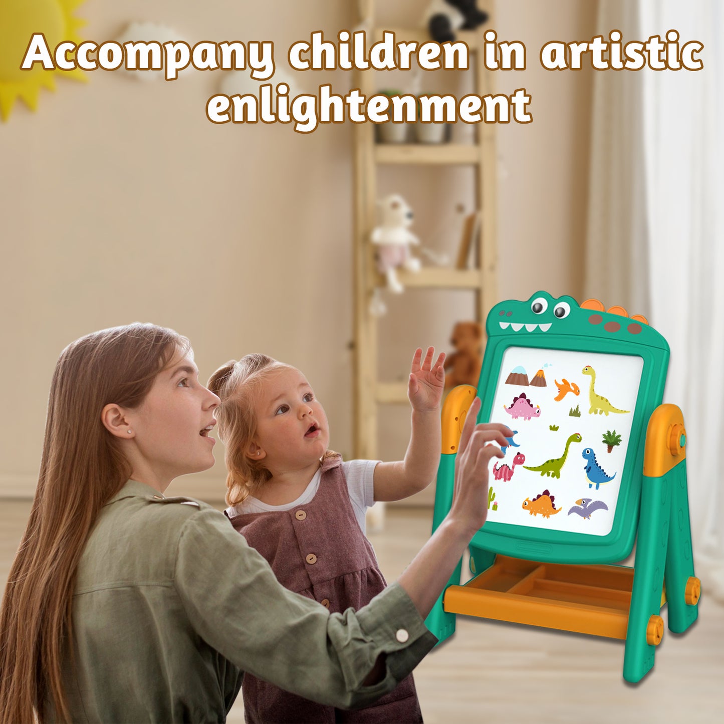 Art Easel for Kids,Kids Blackboard,3-in-1 Easel for Kids Ages 4-8,Double-sided Adjustable Standing Easel,Art Gifts and Educational Toys for Kids,Green