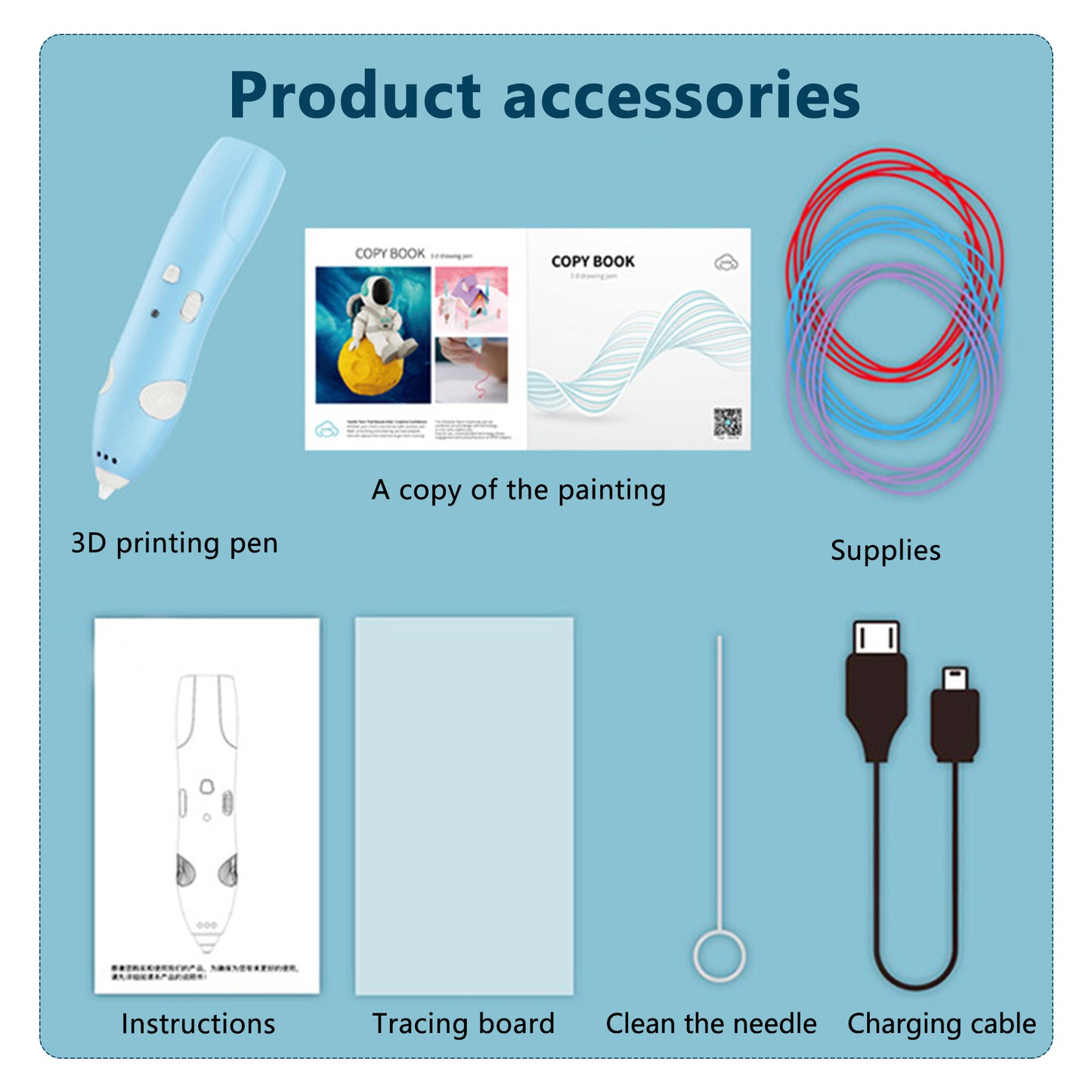 3D Pen Set for Kids,Kids Blue Wireless 3d Printing Pen with 13 3D Pen Filaments,Two-speed Adjustable,Home & School Art Activity Set,Educational Toy for Boys & Girls Ages 6+