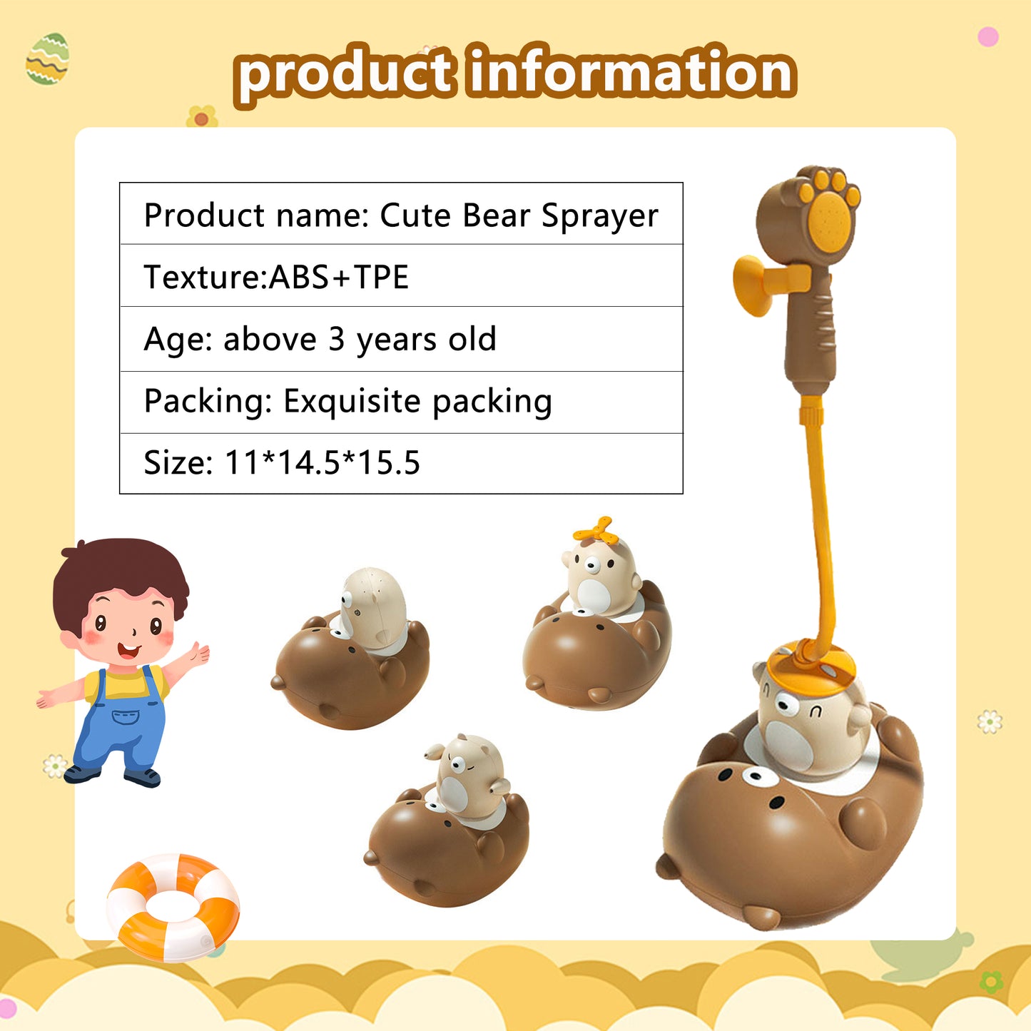 Baby Bath Shower Head，Bath Shower Toy，Bear Shower Head，Mother Bear and Four Little Bears，Practical Bath Toys for Babies 6-12 Months