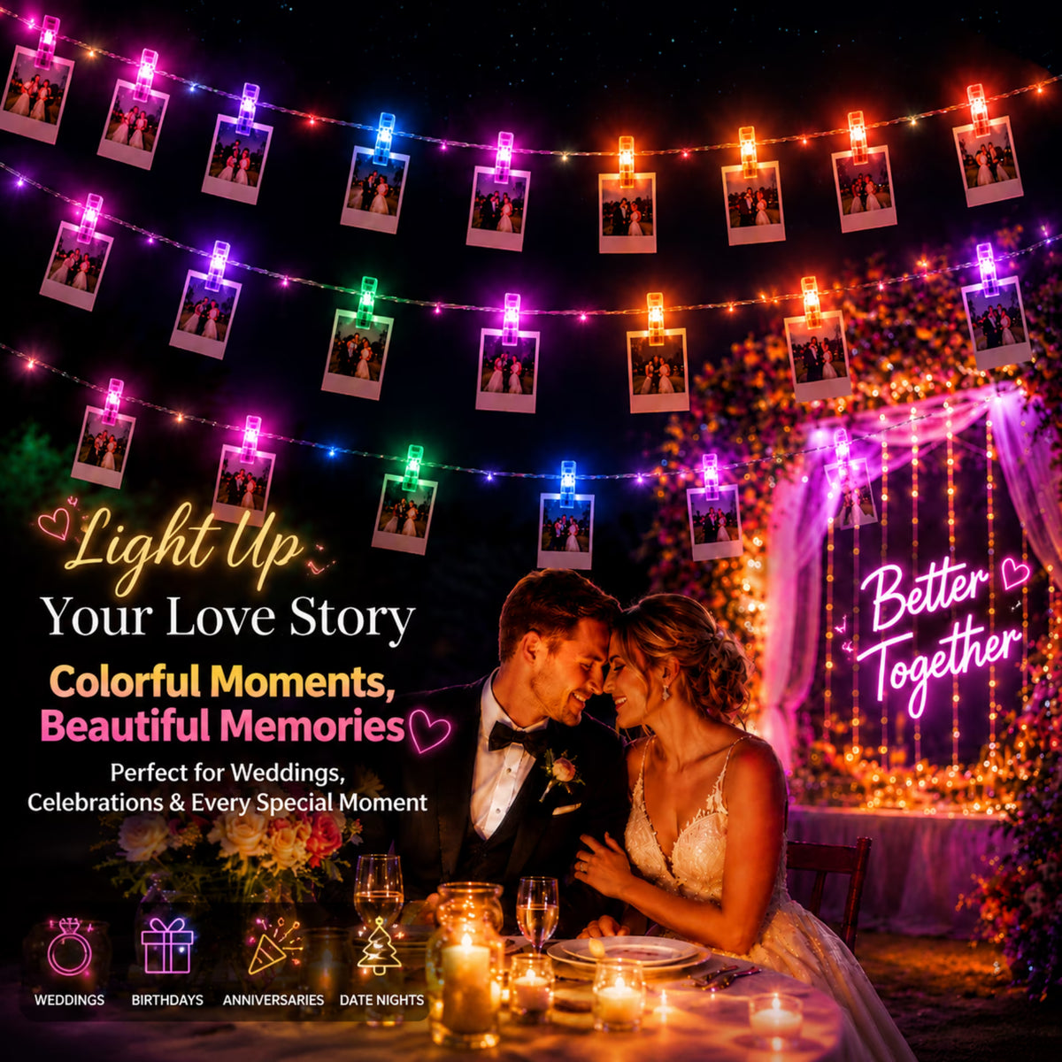 100 LED Photo Clip String Lights, 33FT Fairy Lights for Pictures, USB Photo Hanging Lights with Remote & App Control, Waterproof Picture Lights with 100 Clips for Room Decor