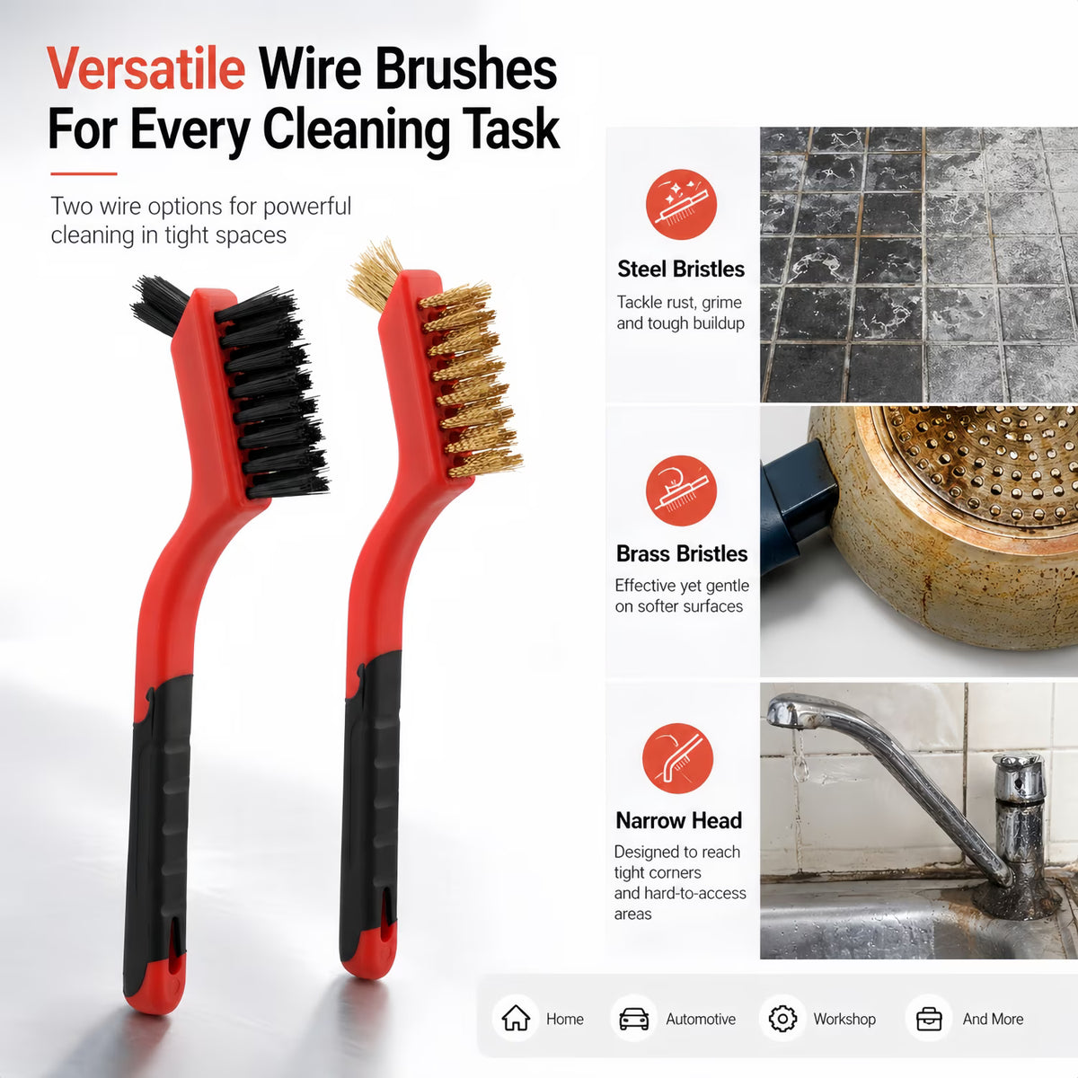 ChrumpTon 14 Pcs Wire Brush Set, Wire Brushes for Cleaning with Brass, Stainless Steel & Nylon Bristles, Curved Grip for Removing Rust, Dirt & Paint, for Home, Kitchen & Workshop Use
