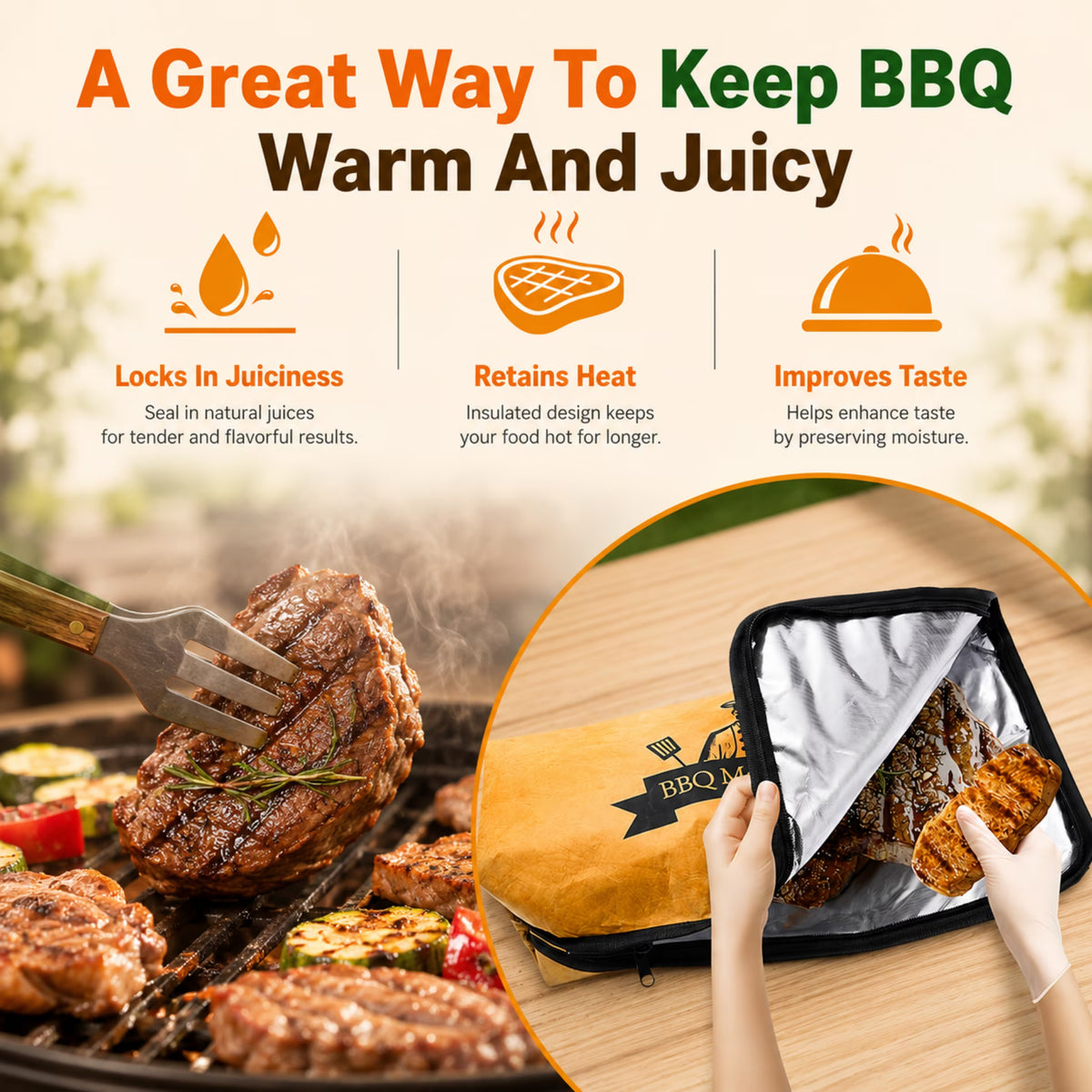 ChrumpTon 21 Inch BBQ Blanket for Resting Meat, 5-Layer Insulated Brisket Resting Bag with Wide Mouth Zipper, Reusable Smoker Meat Resting Blanket for Brisket, Ribs, Pork Shoulder & Turkey