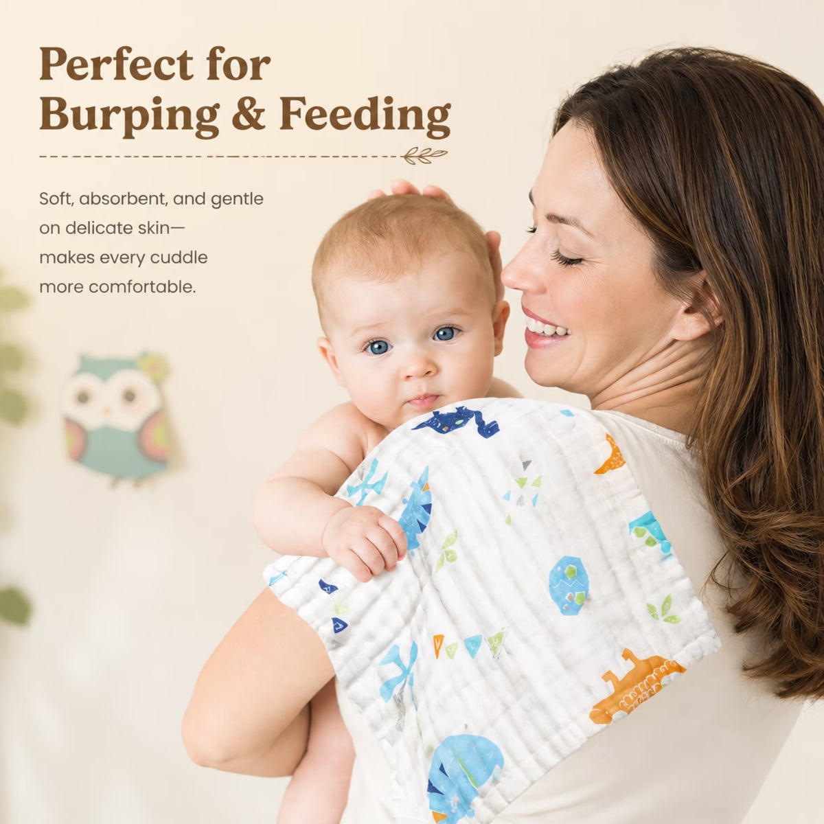 ChrumpTon 10 Pack Muslin Burp Cloths, 2 Sizes (20" x 10" & 10" x 10"), 100% Cotton, 6-Layer, Soft & Absorbent Baby Burp Cloths for Newborns