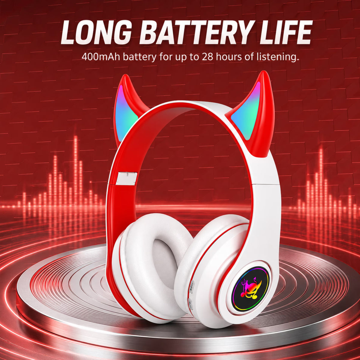 QINIUXO Kids Bluetooth Headphones, Wireless Over-Ear Headset with LED Lights, Foldable Adjustable Design, Volume Controls, 3.5mm Wired and Memory Card Modes for School, Travel, Tablets and Laptops