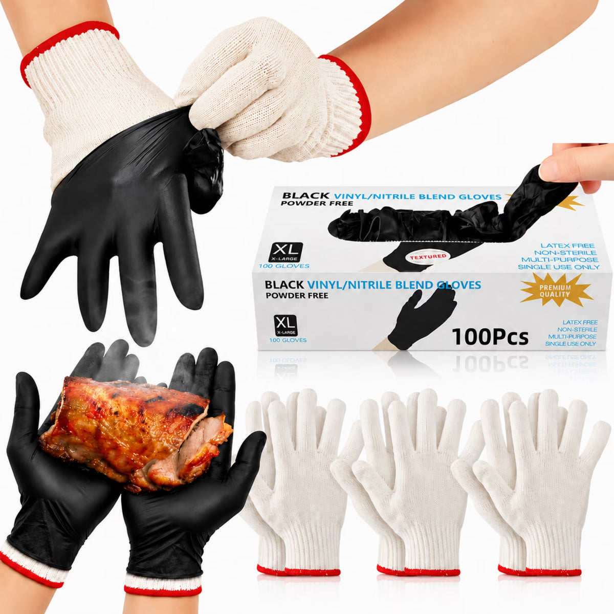 ChrumpTon BBQ Gloves for Grilling, Heat Resistant, for Barbecue Smoker, Cooking Hot Meat, Non-Slip Grip - Black Large