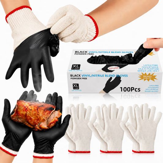 ChrumpTon BBQ Gloves for Grilling, Heat Resistant, for Barbecue Smoker, Cooking Hot Meat, Non-Slip Grip - Black Large