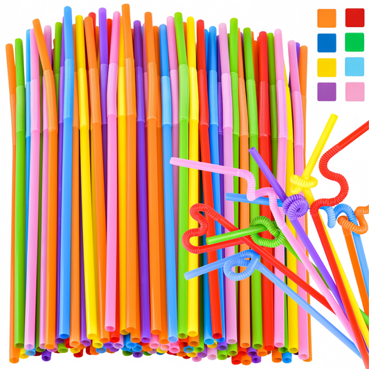 ChrumpTon 300 Pack Bendable Plastic Straws, 10.24" Extra Long Colorful Disposable Drinking Straws, Flexible Bendy Straws for Juice, Smoothies, Milk & Party Drinks
