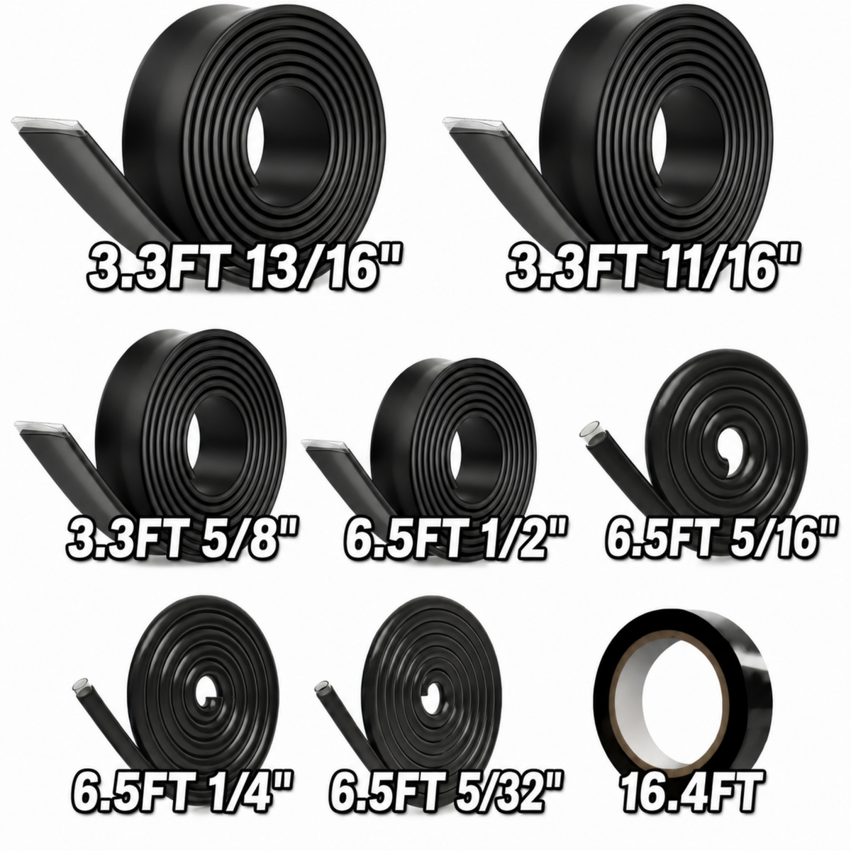 ChrumpTon 7-Size Heat Shrink Tubing Roll Kit, 4:1 Adhesive-Lined, 36 Ft, Marine Grade, Waterproof, Insulated & Sealed, Oil-Resistant & Durable for Automotive, Electrical & DIY Use (Black)