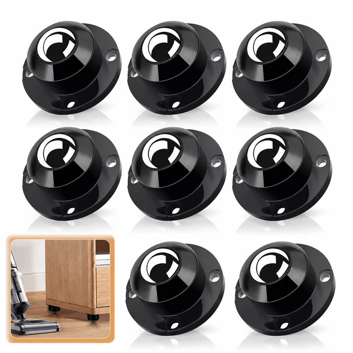 ChrumpTon 8 Pack Self-Adhesive Caster Wheels, 1" Mini Swivel Rollers, 360° Rotating Furniture Movers for Small Appliances, Storage Bins, Trash Cans & More (Black)