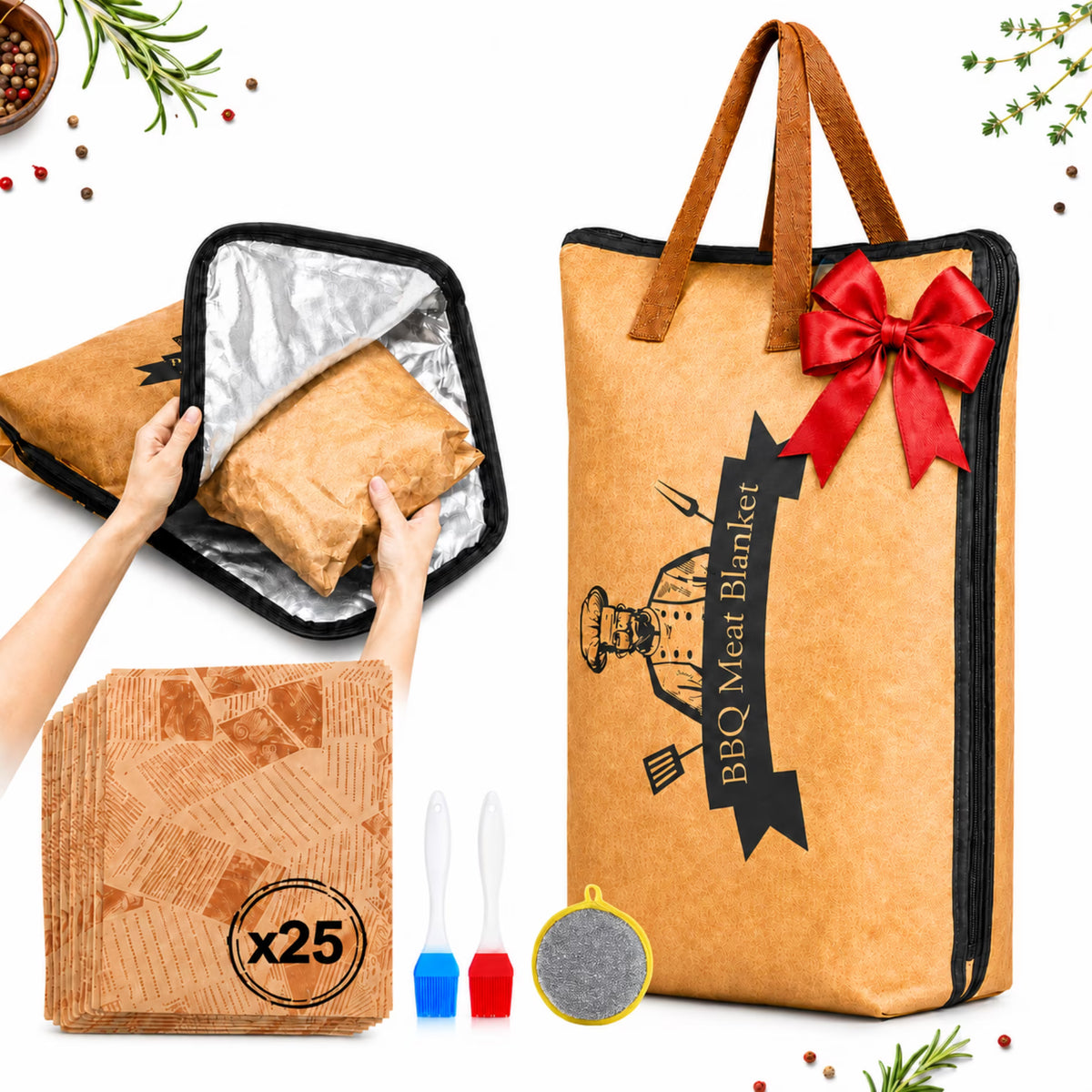 ChrumpTon 21 Inch BBQ Blanket for Resting Meat, 5-Layer Insulated Brisket Resting Bag with Wide Mouth Zipper, Reusable Smoker Meat Resting Blanket for Brisket, Ribs, Pork Shoulder & Turkey