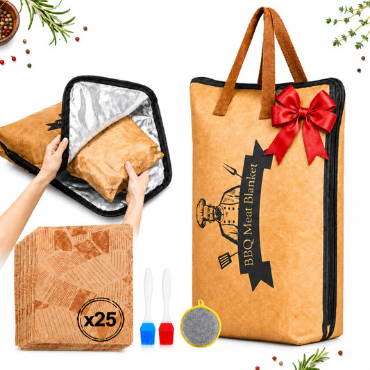 ChrumpTon 21 Inch BBQ Blanket for Resting Meat, 5-Layer Insulated Brisket Resting Bag with Wide Mouth Zipper, Reusable Smoker Meat Resting Blanket for Brisket, Ribs, Pork Shoulder & Turkey