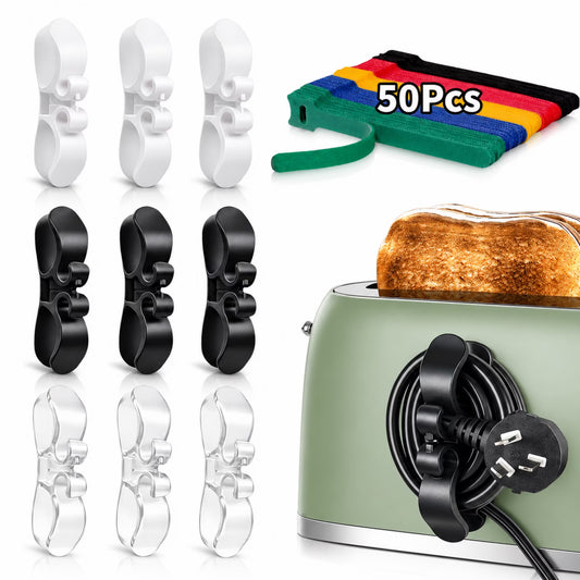 ChrumpTon Cord Organizer for Appliances Kit, 9 Appliance Cord Organizers with 50 Multicolor Reusable Cable Ties, Self-Adhesive Cord Management Kit for Coffee Makers, Mixers, Toasters and Small Applia