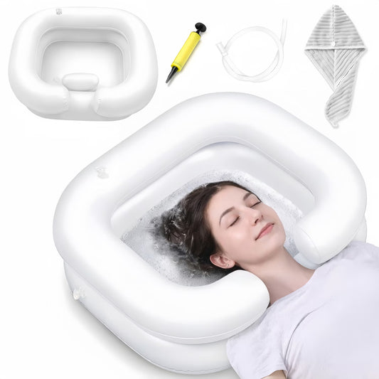 Inflatable Hair Wash Basin,Portable Shampoo Bowl with Hand Pump and Hair Towel Wrap,for Injured,Elderly,Bed-Bound,Handicapped