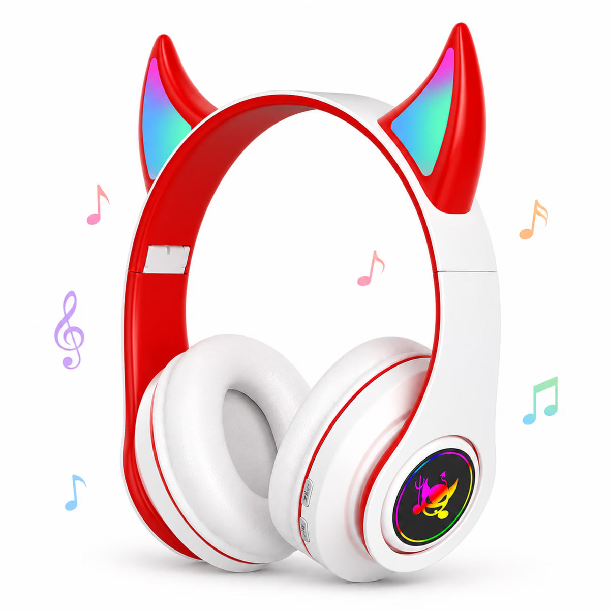 QINIUXO Kids Bluetooth Headphones, Wireless Over-Ear Headset with LED Lights, Foldable Adjustable Design, Volume Controls, 3.5mm Wired and Memory Card Modes for School, Travel, Tablets and Laptops