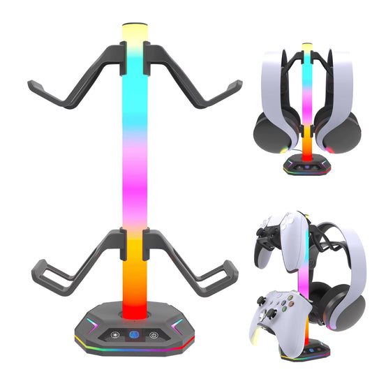 RGB Controller Holder,Gaming Headset and Controller Stand with 2 USB Ports & 10 Light Modes,Headphone and Gamepad Holder,Suitable for Most Headsets,Ideal Gamer Gift