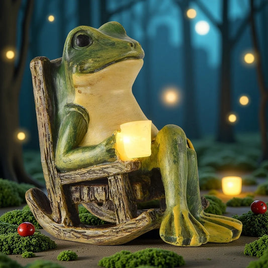 Waterproof Resin Frog Statue,Solar Frog Statue,Solar Frog Light,Miniature Frog Garden Statue for Interior and Exterior,3.9 x 2.3 x 3.9 in,Warm Yellow LED