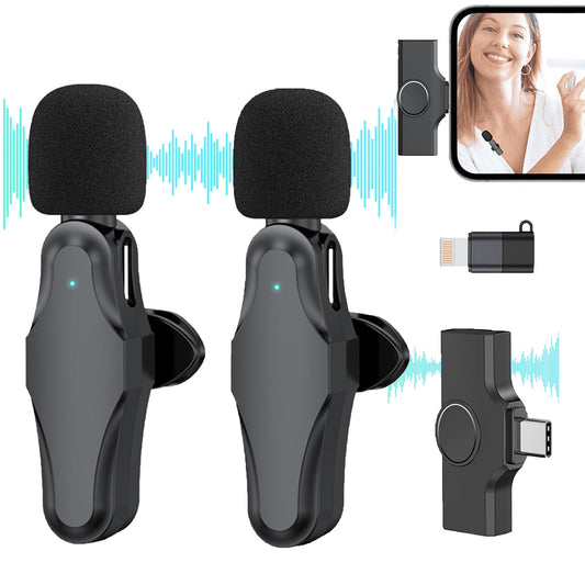 Wireless Lavalier Microphone for Phone, Wireless Microphone for Video Recording, Live Stream, Noise Reduction & Plug-Play