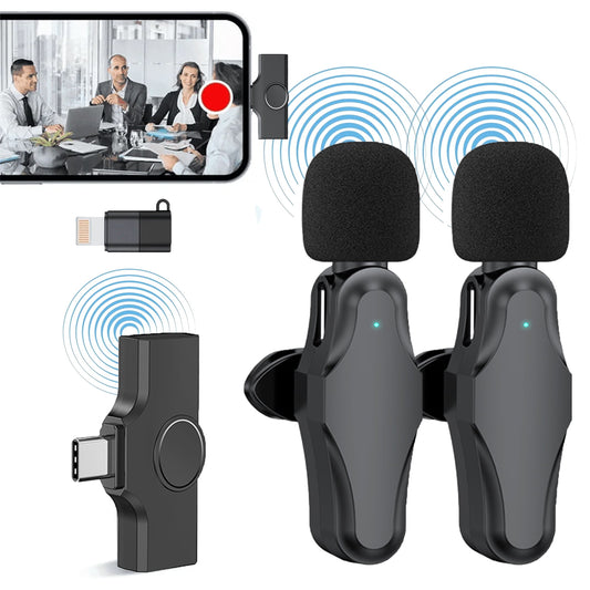 Wireless Microphone , Plug-Play Wireless Lavalier Mic,with 2 Microphone for Phone Video Recording, Interviews, Vlog, Auto Sync and Noise Reduction