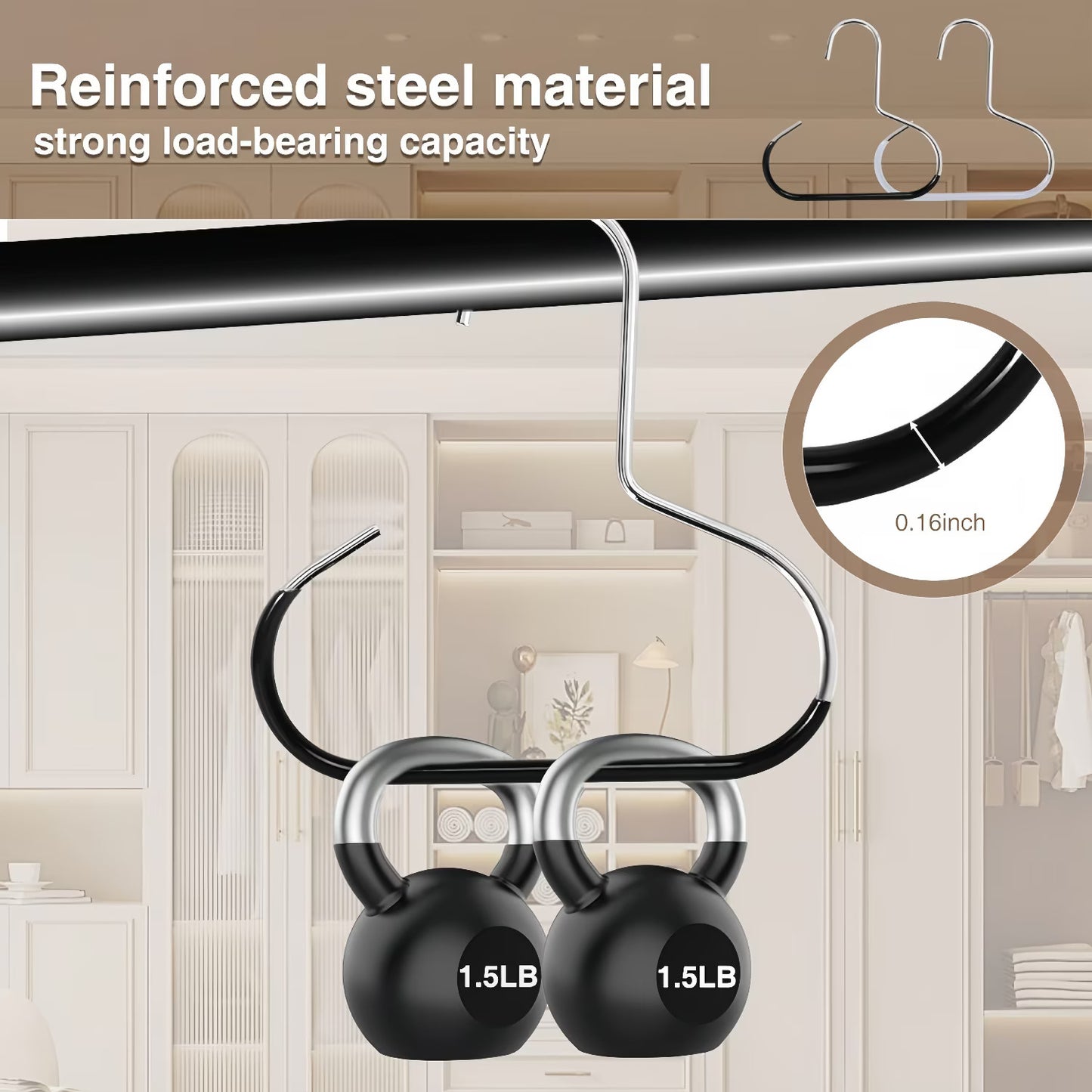 14 Pack Hat Hanger for Closet, Hat Organizer for Baseball Caps, Stainless Steel Space-Saving Hat Rack for Caps, Belts, Scarves & Bags, White & Black