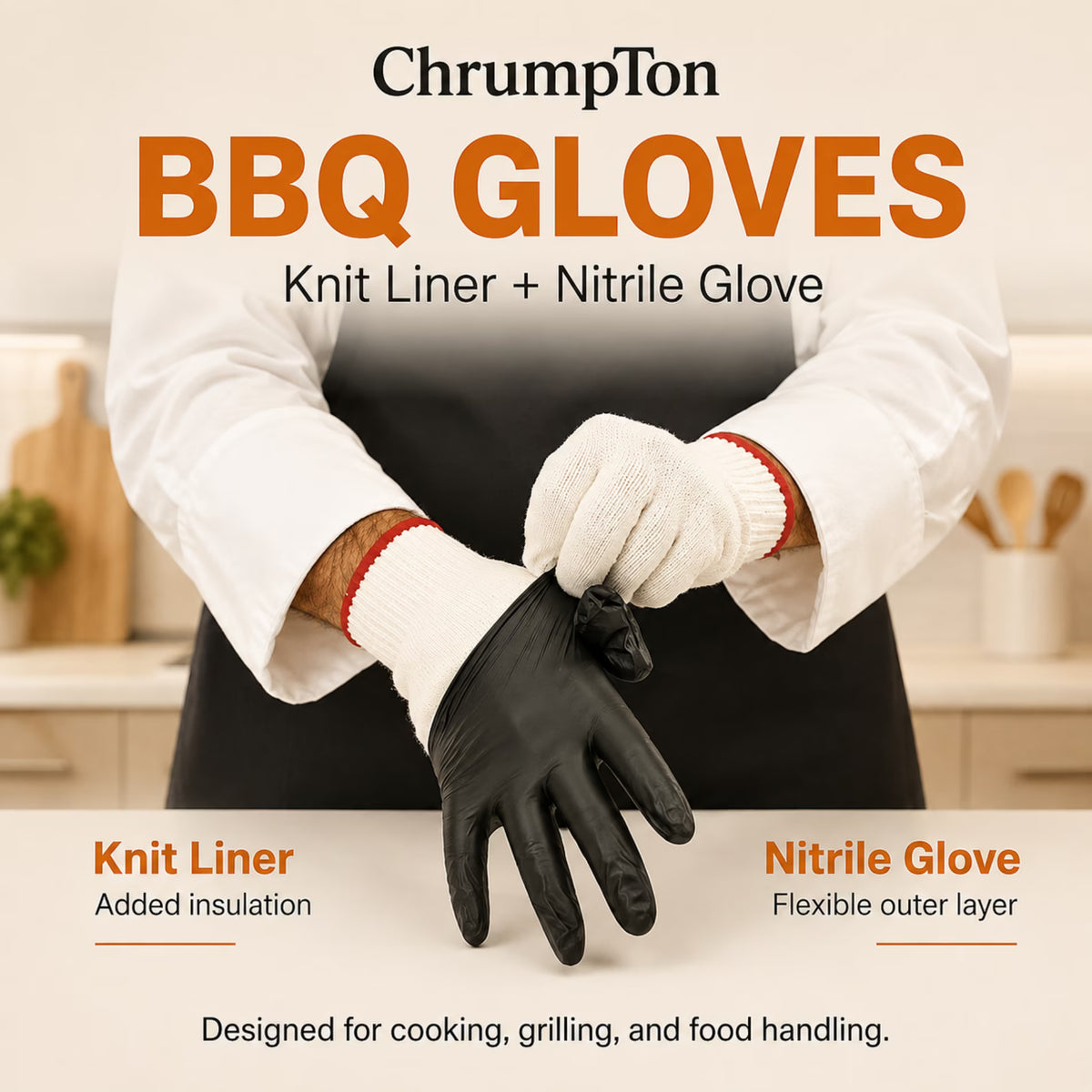 ChrumpTon BBQ Gloves for Grilling, Heat Resistant, for Barbecue Smoker, Cooking Hot Meat, Non-Slip Grip - Black Large