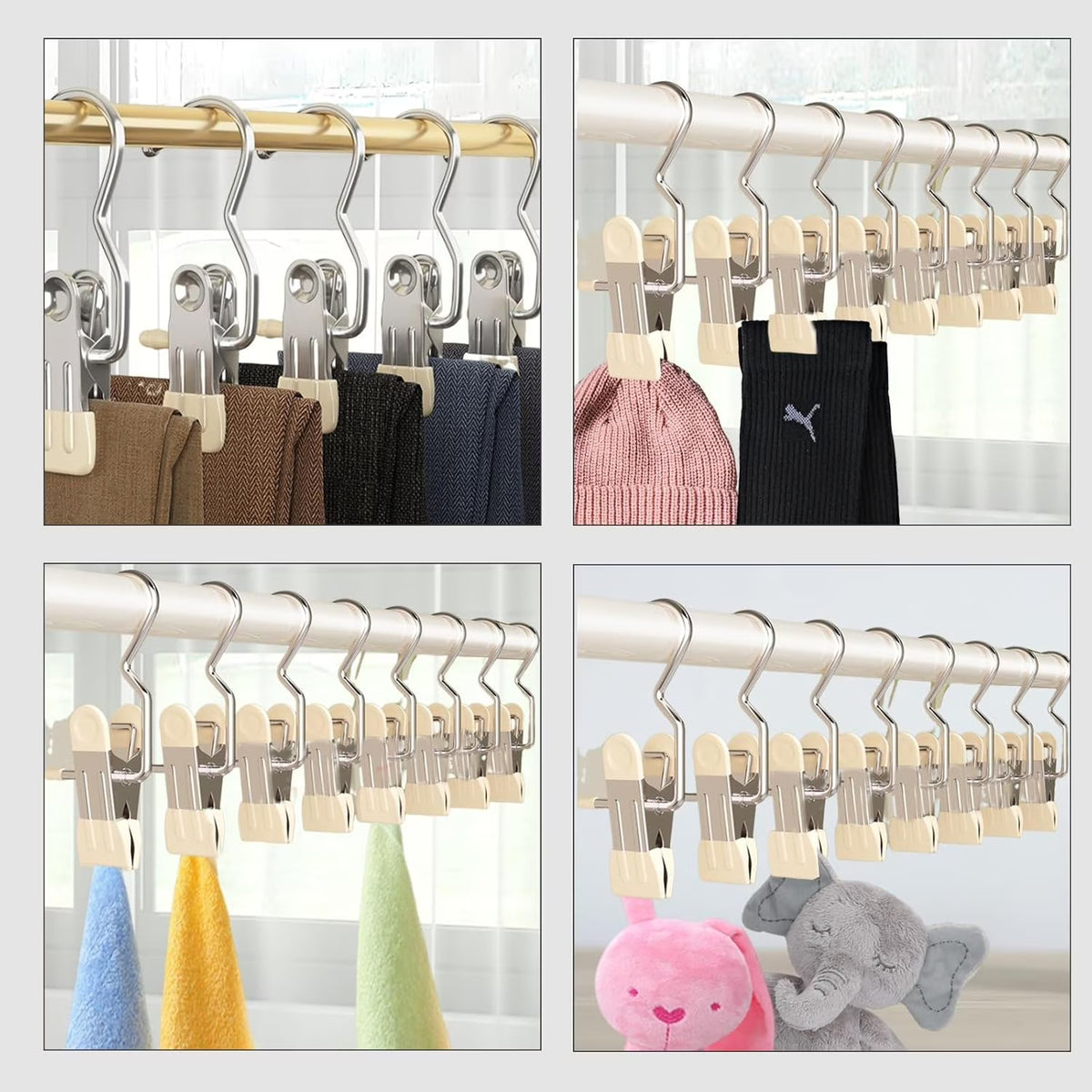 ChrumpTon 50 Pcs Boot Hangers Clips,360° Rotating Heavy Duty Pants Hangers Hanging Hooks Clip for Home & Travel,No-Slip Metal Towel Clips,Clothespins Clip Hangers for Hats Socks Gloves