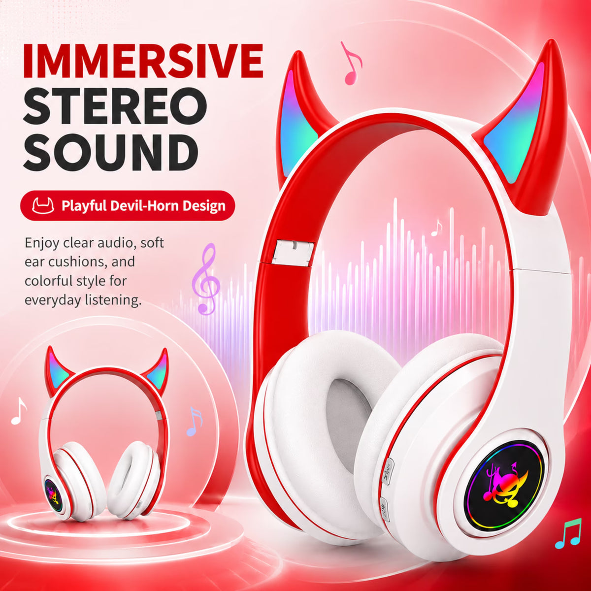 QINIUXO Kids Bluetooth Headphones, Wireless Over-Ear Headset with LED Lights, Foldable Adjustable Design, Volume Controls, 3.5mm Wired and Memory Card Modes for School, Travel, Tablets and Laptops
