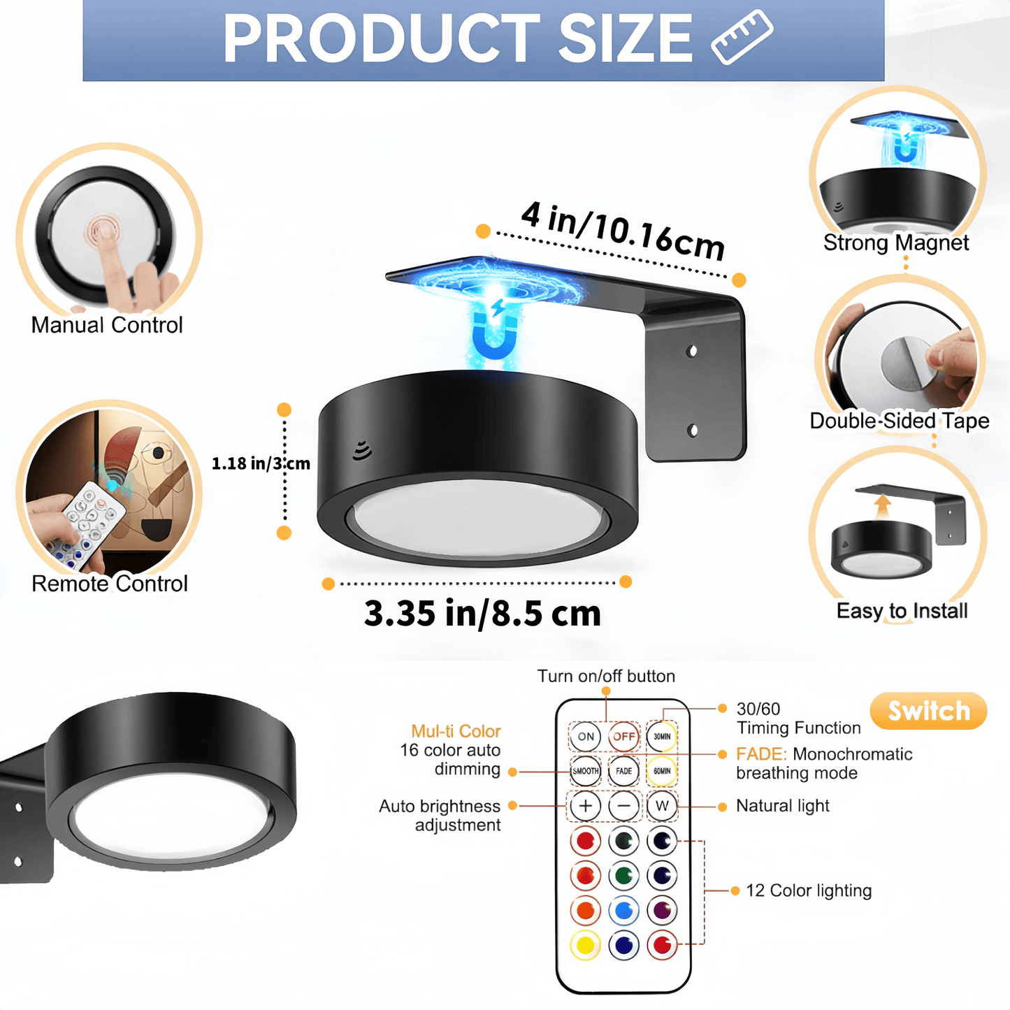 2 Pack Picture Lights for Wall, Battery Operated Picture Light with 3 Color Temps and 13 RGB, Painting Light with Remote Dimmable Timer, Wall Lights for Picture Frames, Black
