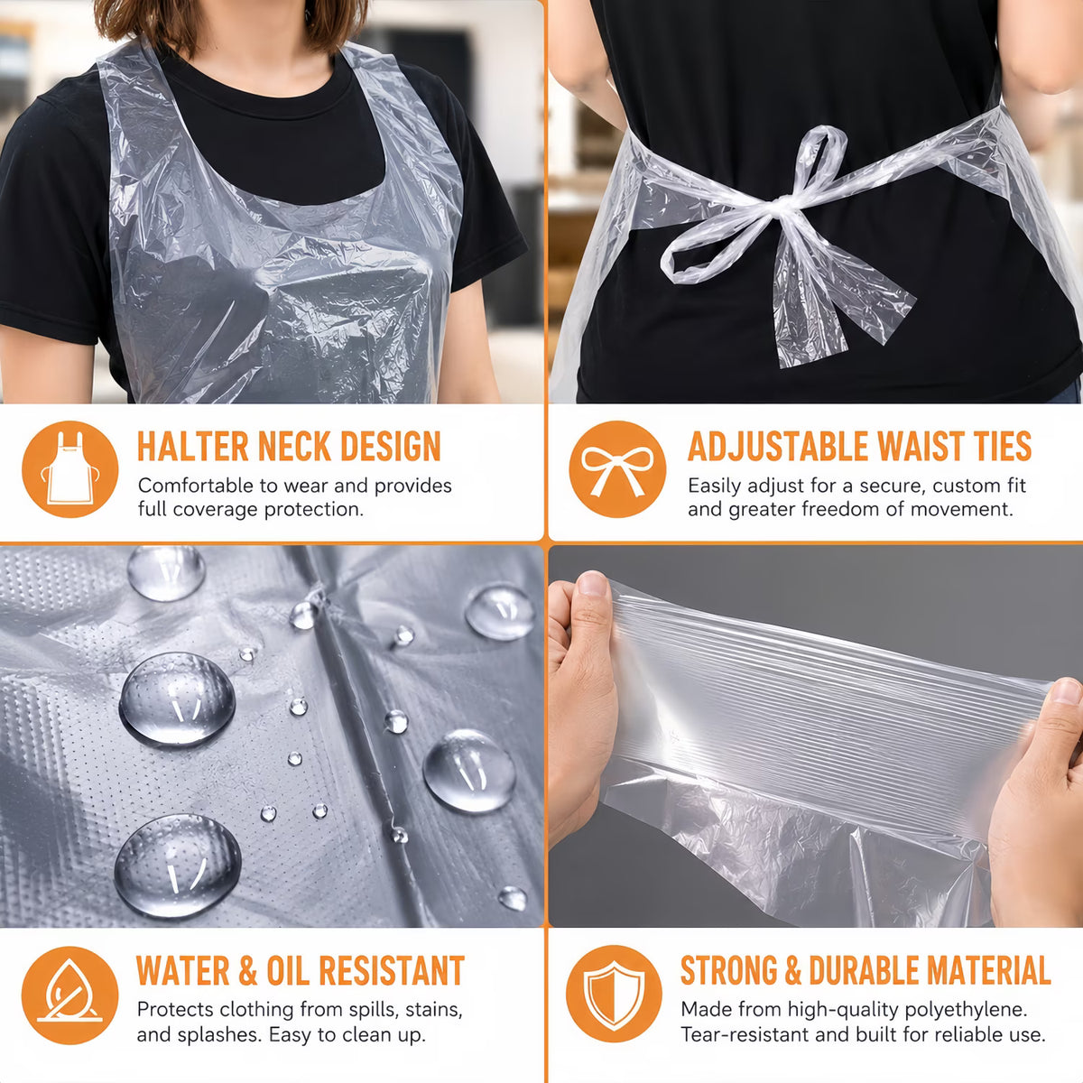 ChrumpTon 100 Pcs Disposable Aprons, Plastic Apron for Party, Cooking, Housework, Picnic, Food Service, Individually Packaged, 27.5" x 55"