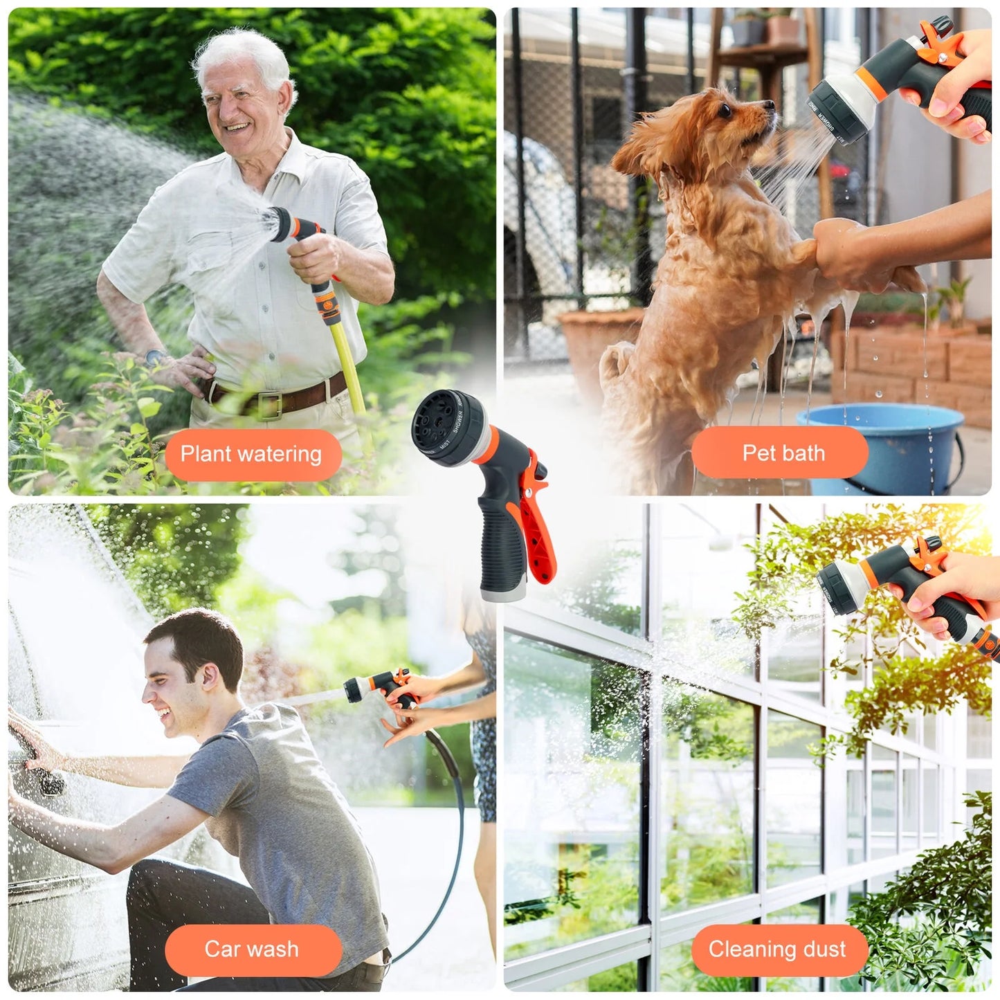 2 Pack Garden Hose Nozzle, Heavy Duty Water Hose Nozzle with 8 Spray Patterns, High Pressure Hose Sprayer with Flow Control for Flowers, Lawn, Car Wash and Pet Bath