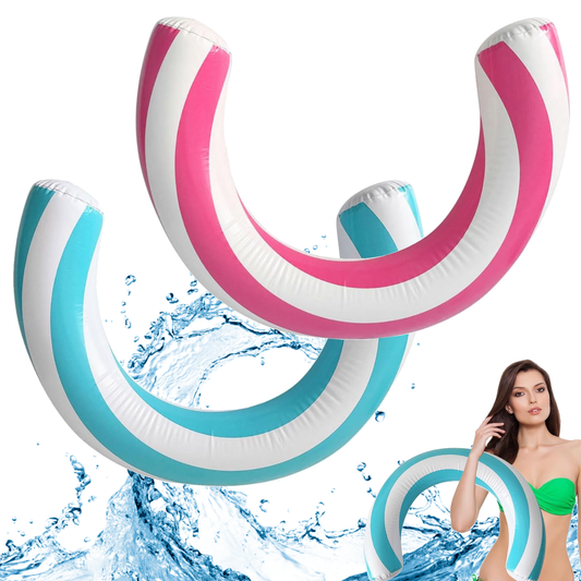 2 Pack Pool Noodles, Curved Inflatable Pool Noodle, Striped Inflatable Pool Floats, Pool Floats Adult for Swimming Pool, Lake, Beach, 29.5 in, Blue and Pink