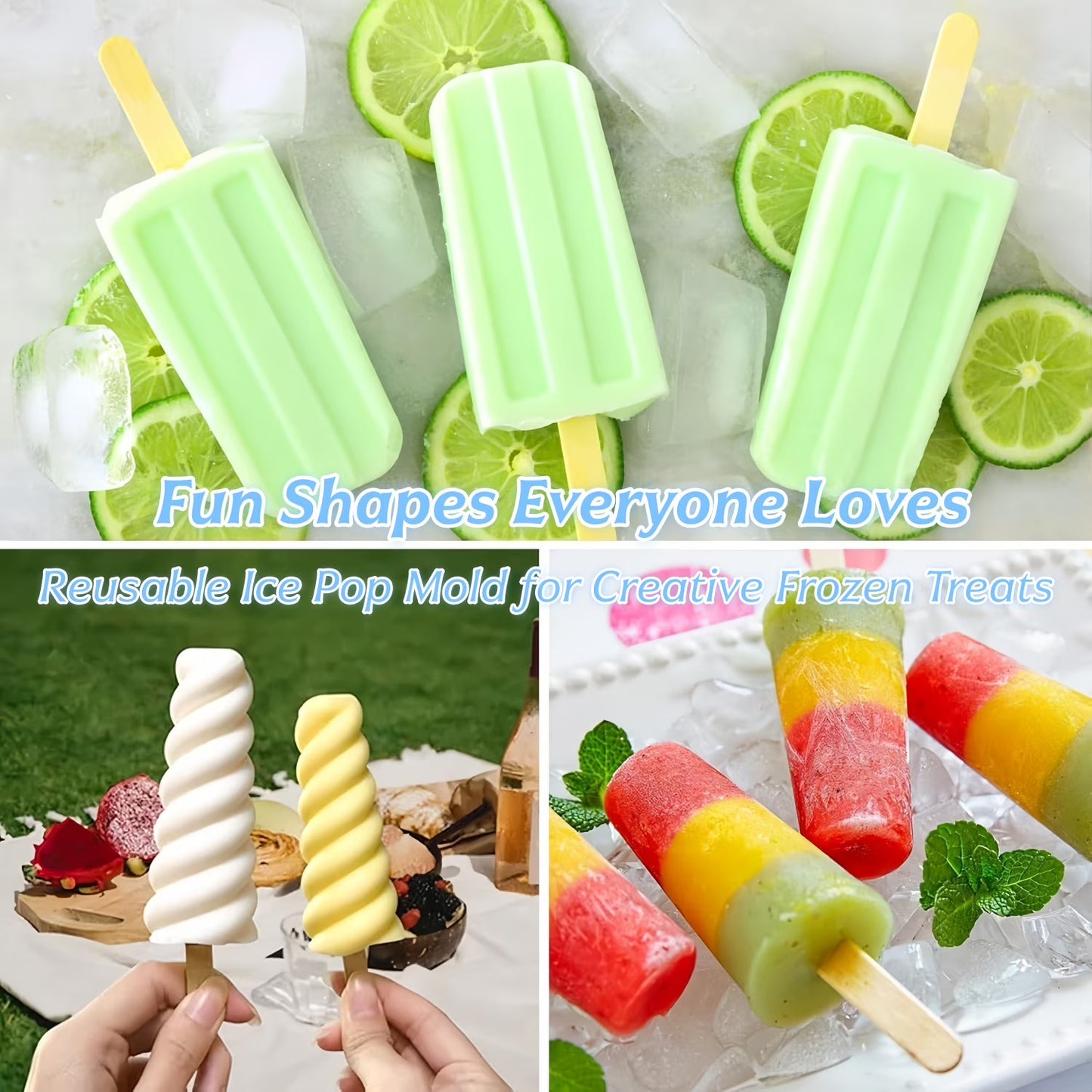 ChrumpTon Silicone Ice Pop Mold Set with 50 Sticks, 50 Bags & Brush, BPA Free Easy Release Ice Cream Molds for Homemade Treats, Yellow