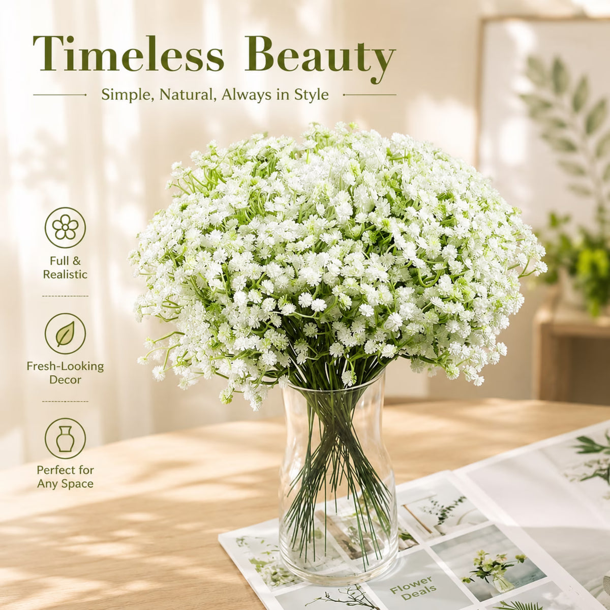 ChrumpTon 80 Pcs Baby's Breath Artificial Flowers, 11.8 Inch Real Touch Gypsophila Stems, Bulk Faux Flowers for Wedding Decor, Party Decorations, Home Centerpieces (Vase Not Included)