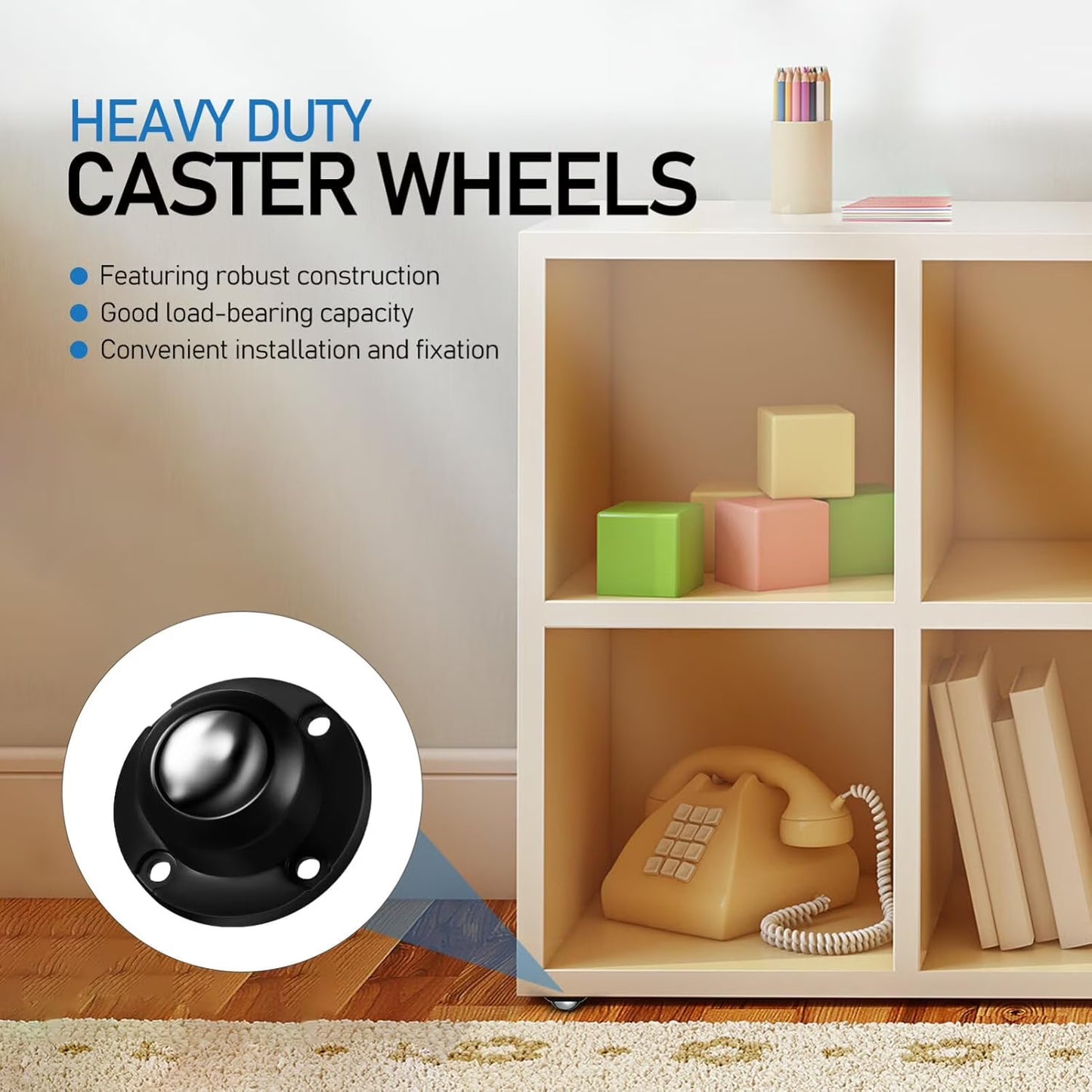 16 Pcs Self Adhesive Caster Wheels, 360° Swivel Mini Rolling Wheels for Small Appliances, Furniture, Storage Bins & Trash Cans, Black