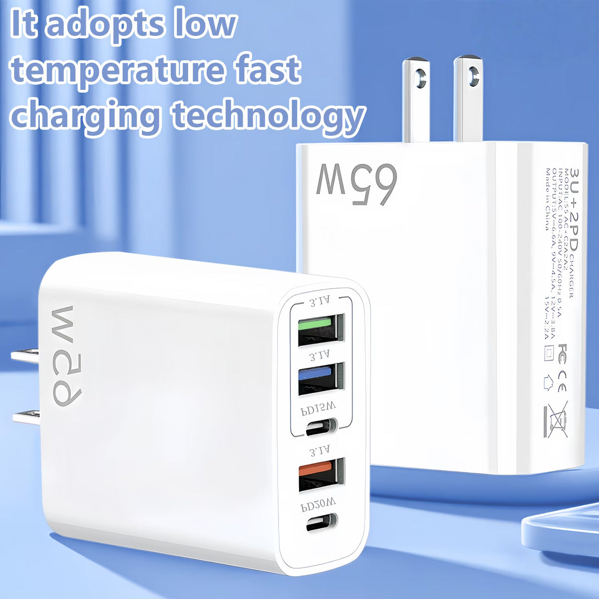 QINIUXO USB C Charger Block, Fast Wall Charger, 5-Port Phone Charger with Type C Fast Charging, Compatible with Phones, Tablets & More, Home, Office & Travel Use, White (2-Pack)