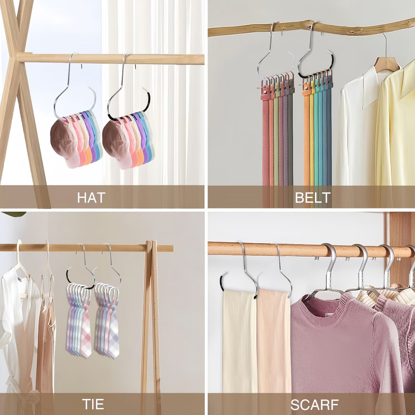 14 Pack Hat Hanger for Closet, Hat Organizer for Baseball Caps, Stainless Steel Space-Saving Hat Rack for Caps, Belts, Scarves & Bags, White & Black